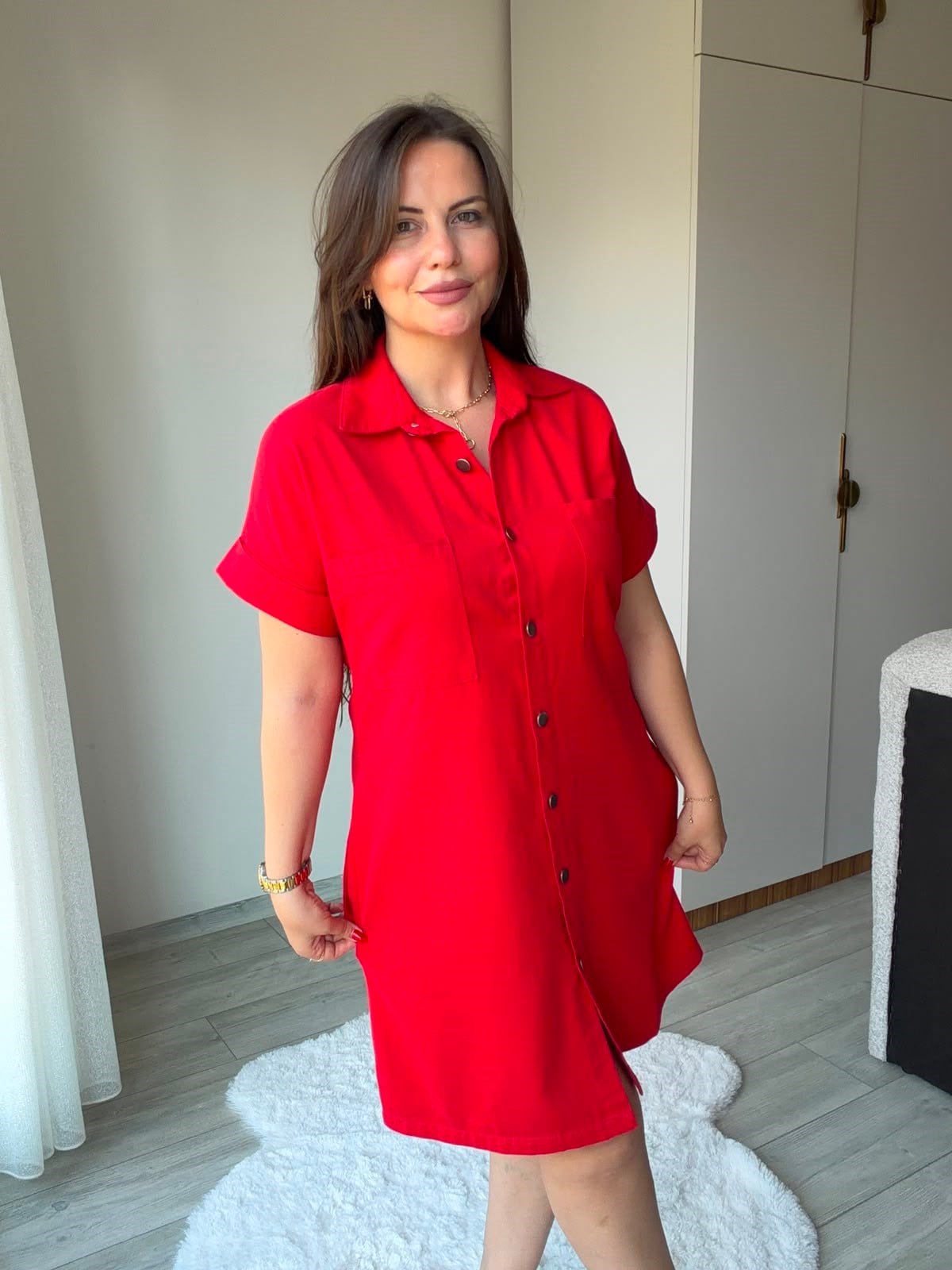 410 Yıkamalı Gabardin Elbise KIRMIZI