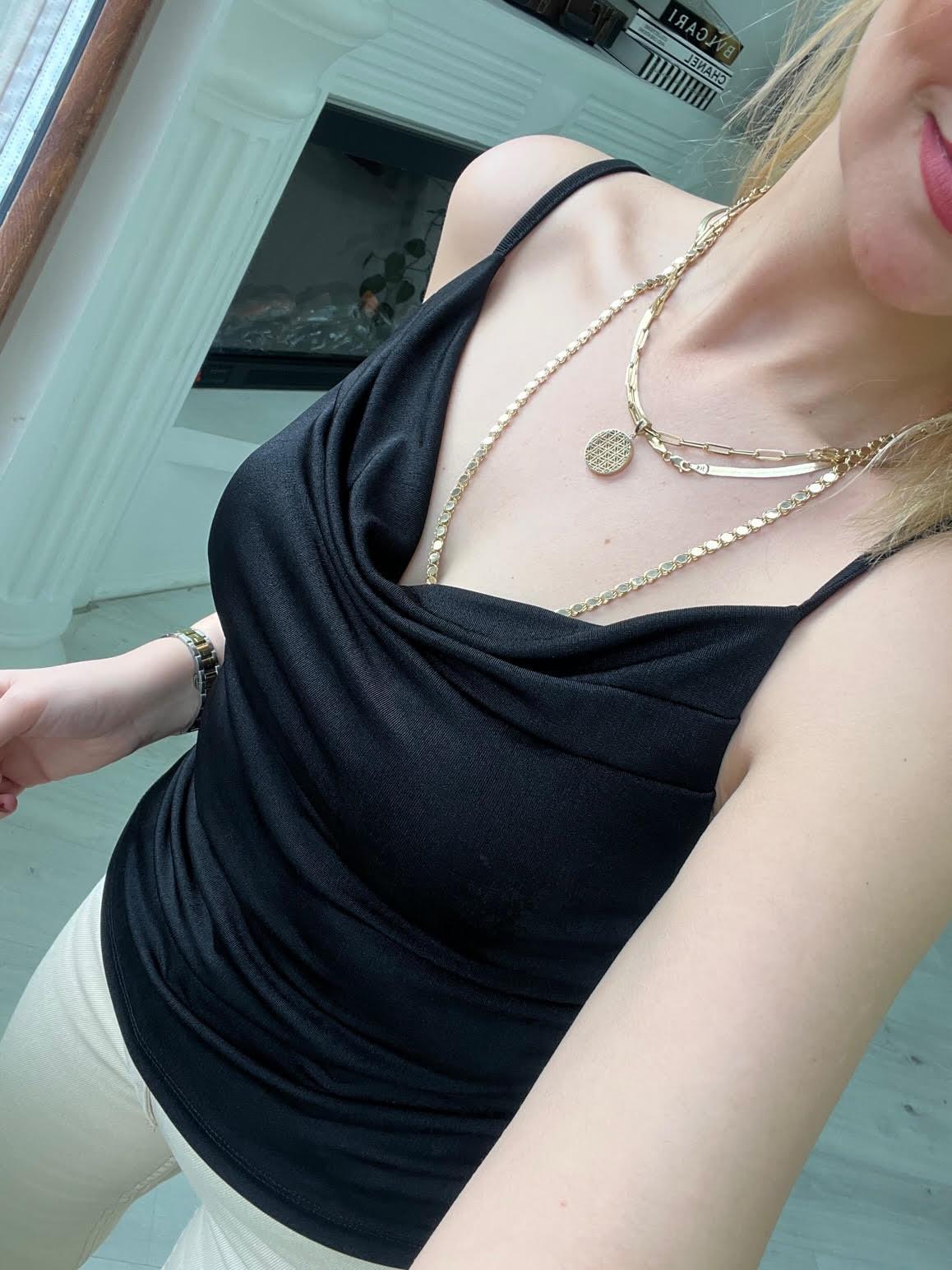4133 Degaje Yaka Crop SİYAH