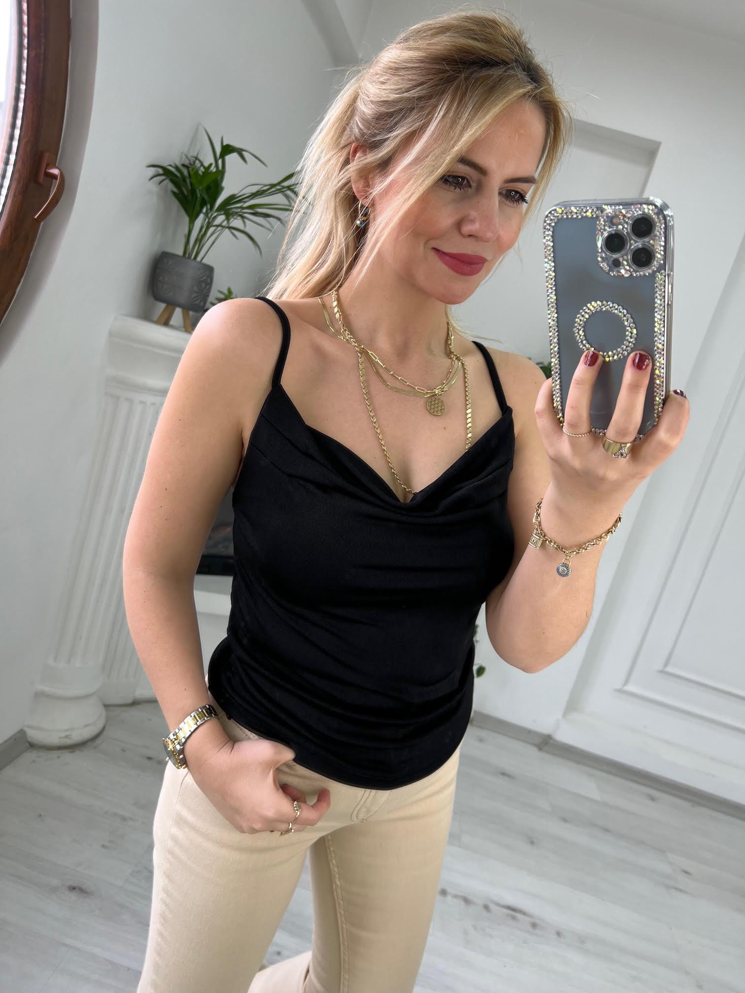 4133 Degaje Yaka Crop SİYAH
