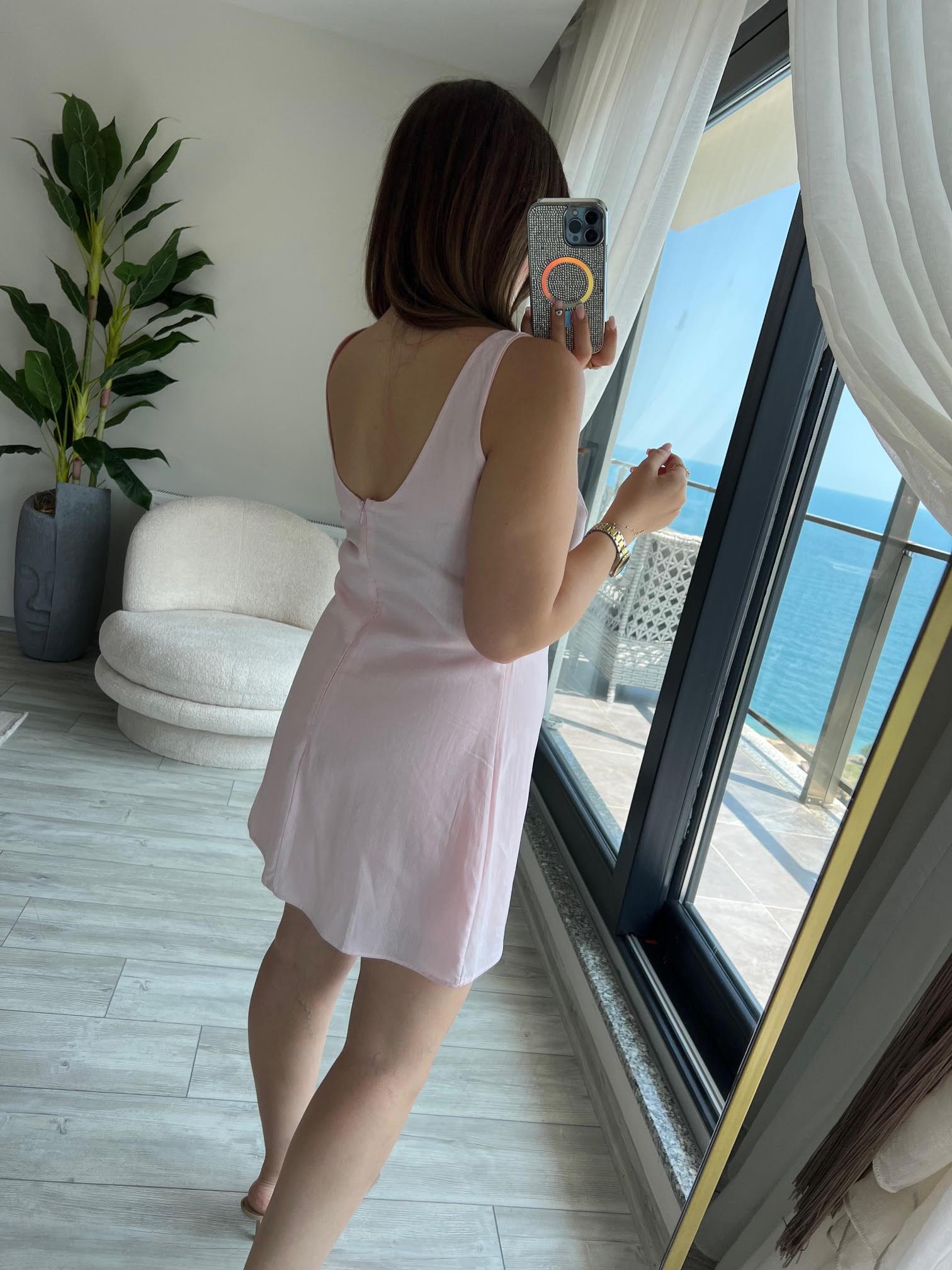 4140 Sırtı U Detay Elbise PEMBE