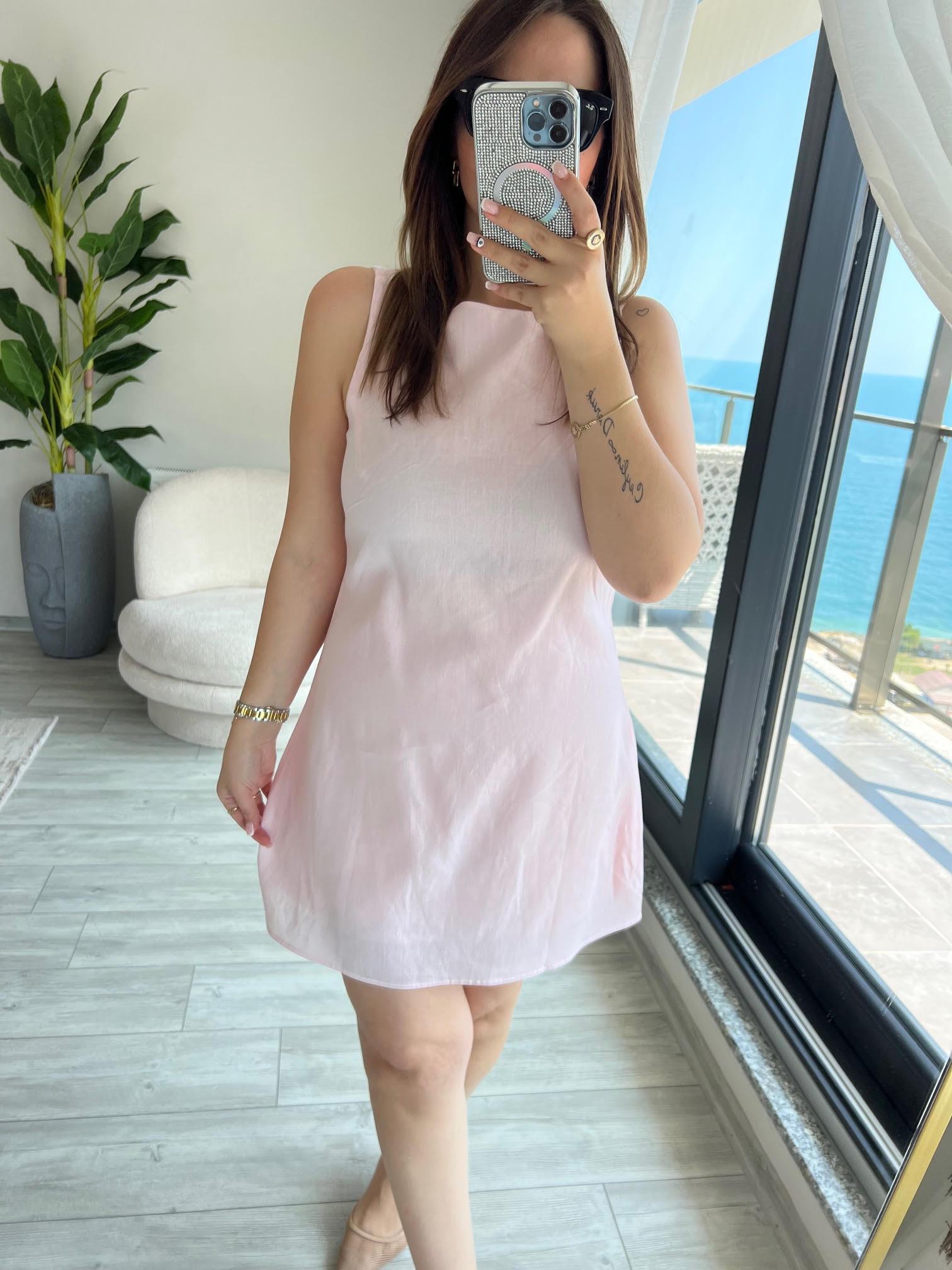 4140 Sırtı U Detay Elbise PEMBE