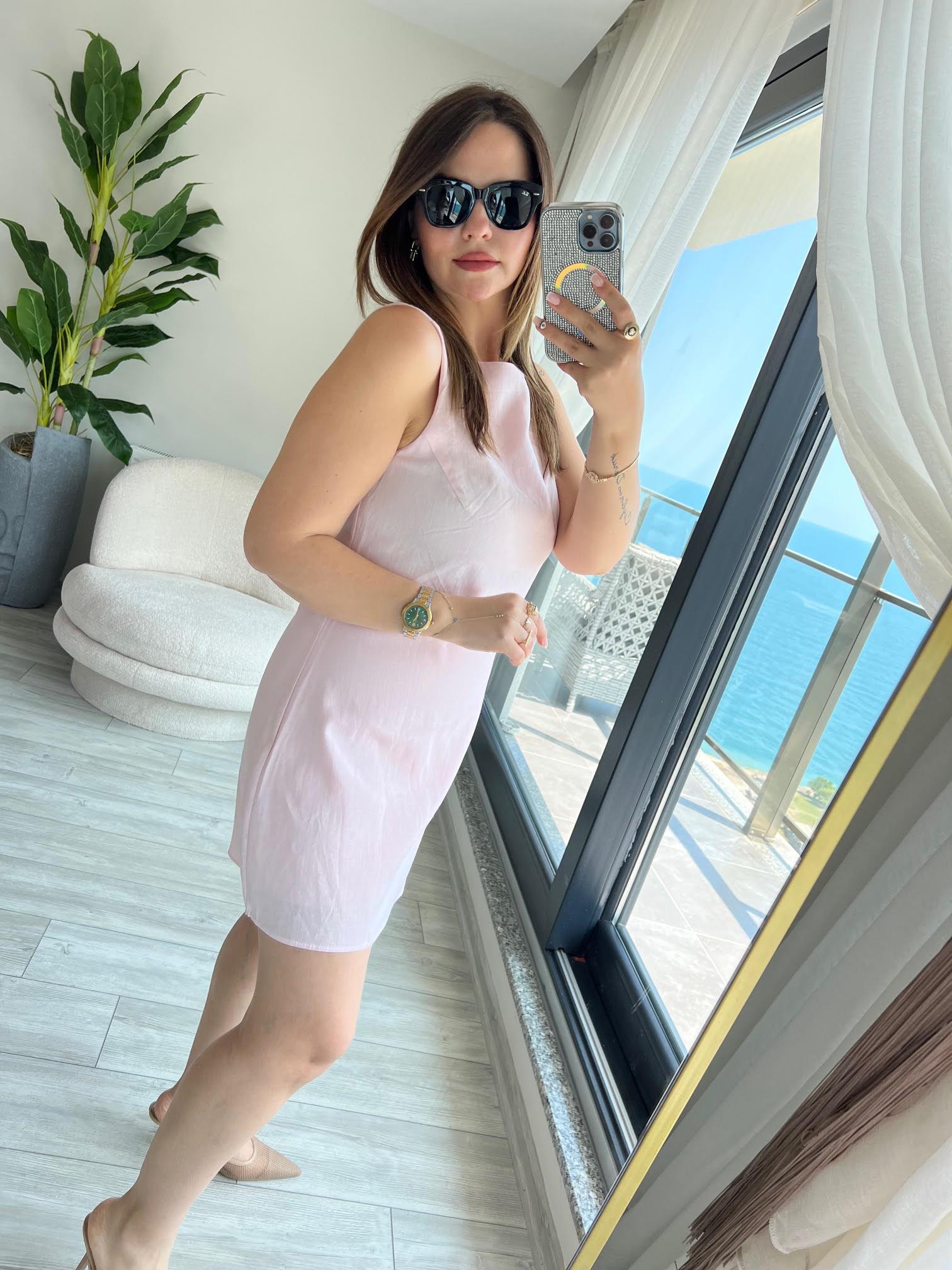 4140 Sırtı U Detay Elbise PEMBE