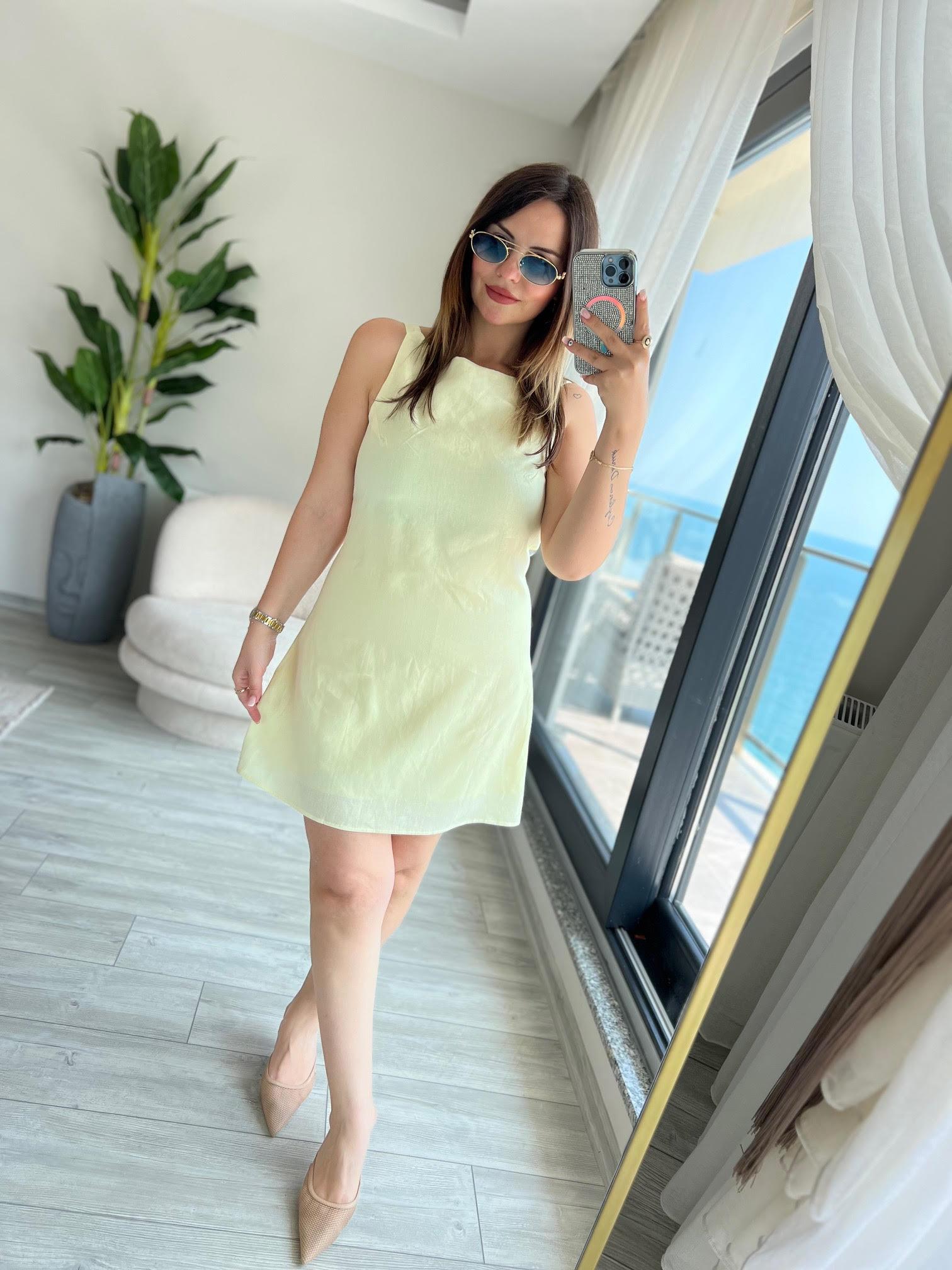 4140 Sırtı U Detay Elbise SARI