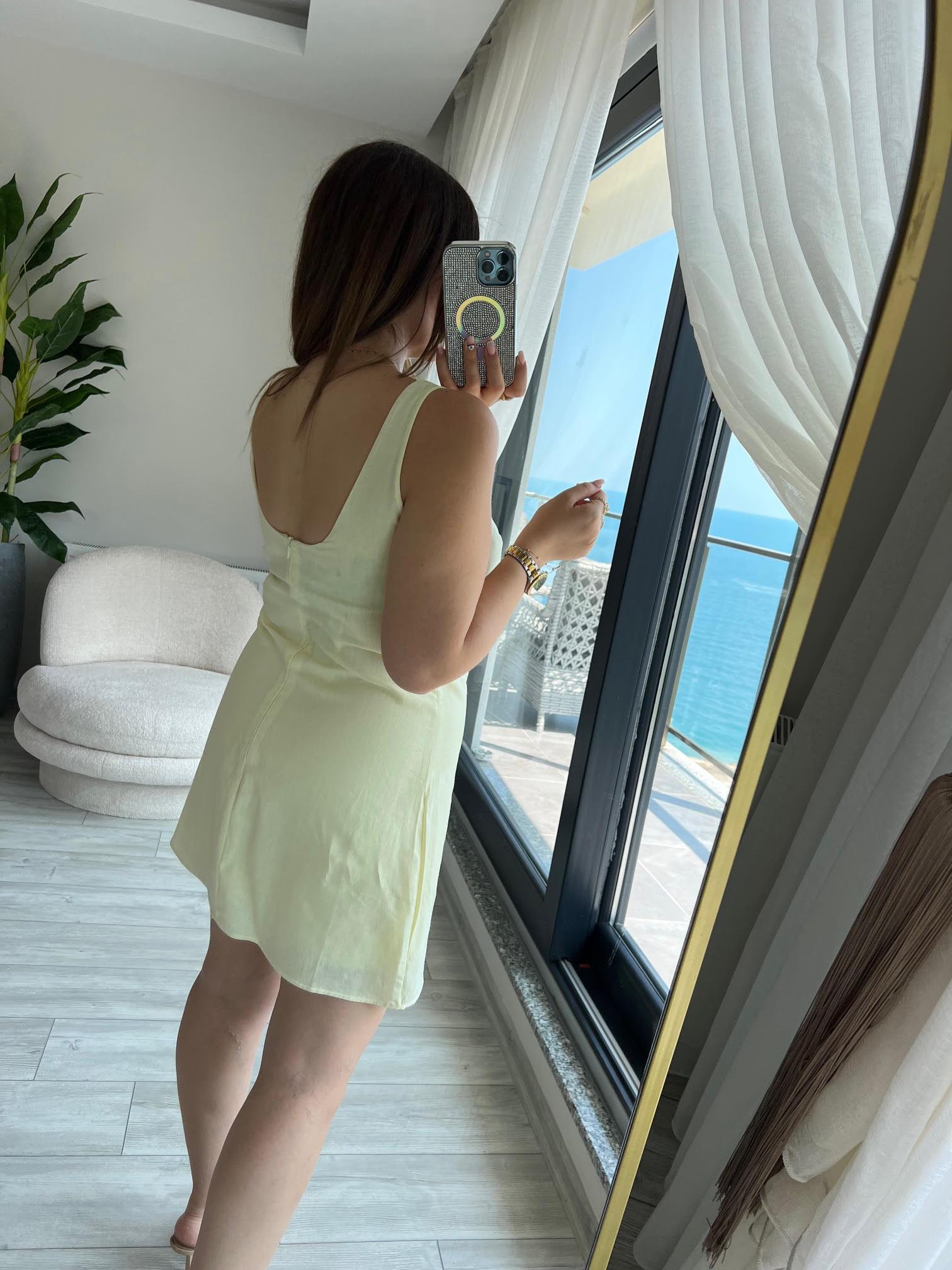 4140 Sırtı U Detay Elbise SARI