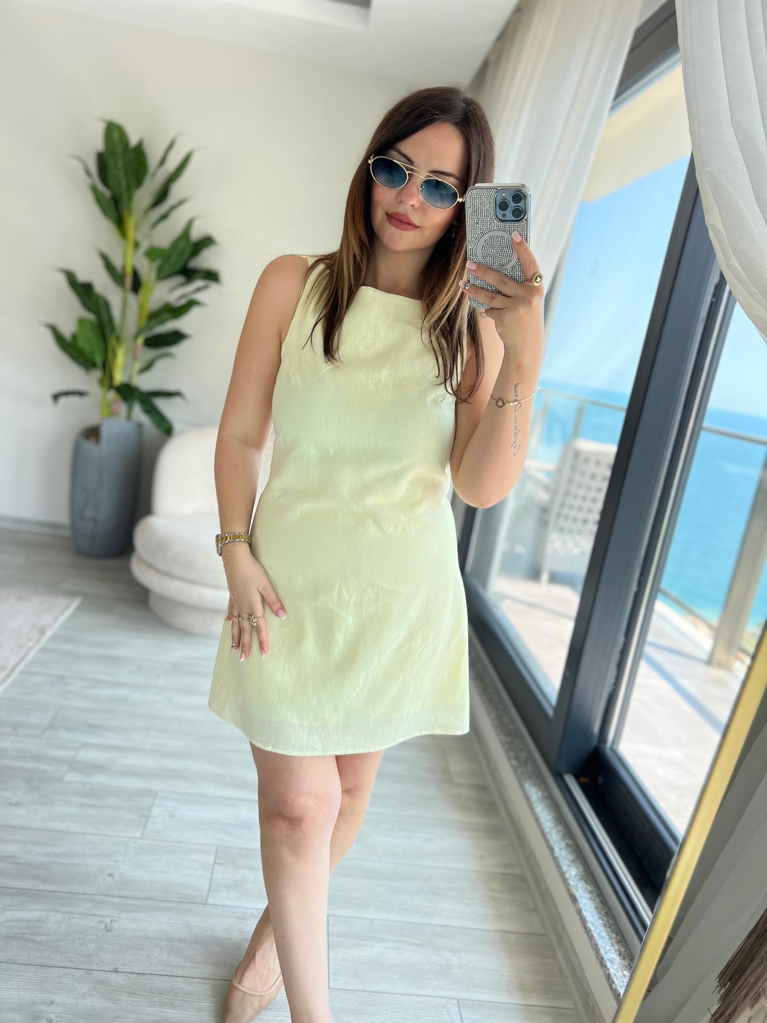 4140 Sırtı U Detay Elbise SARI