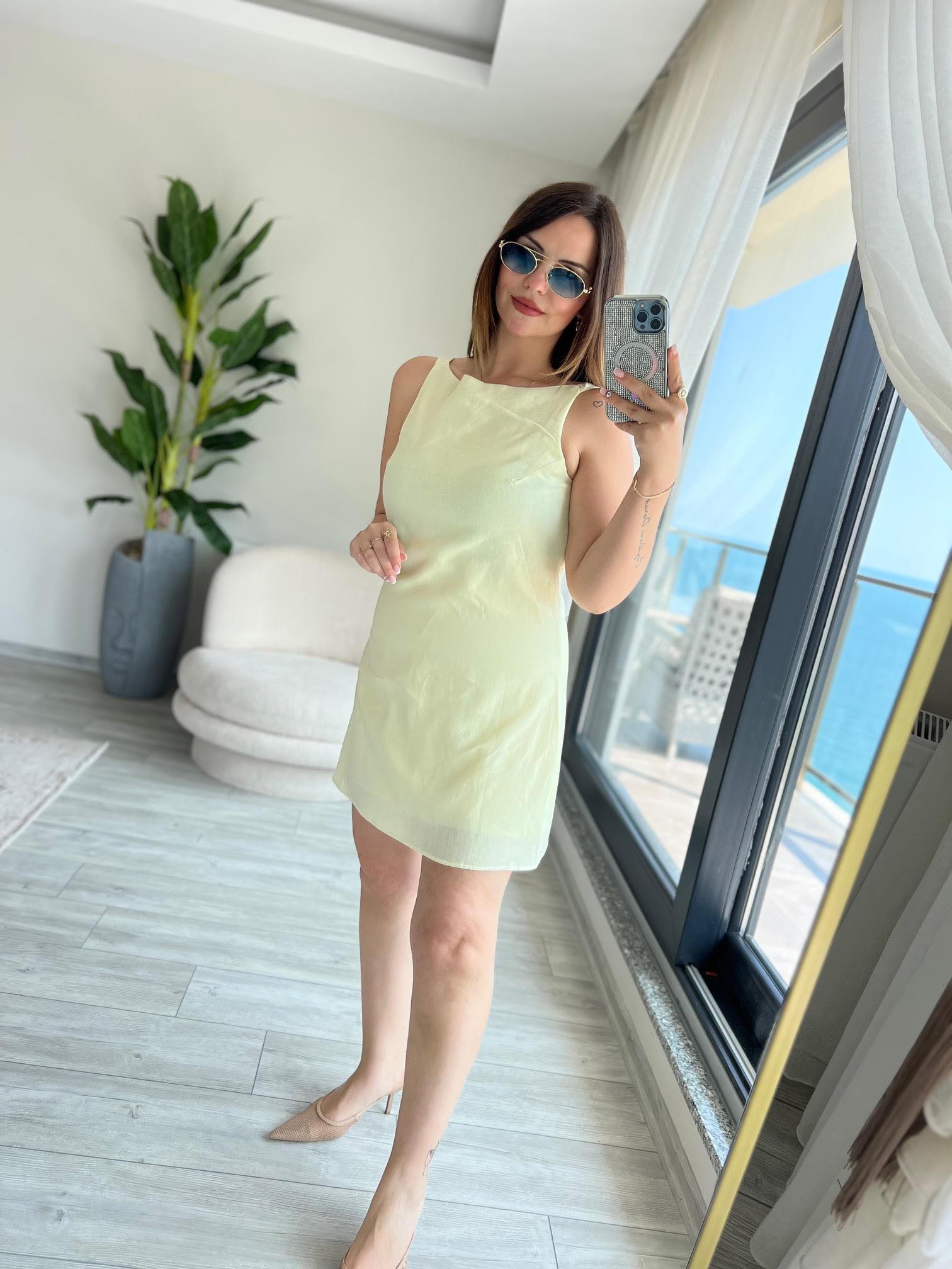 4140 Sırtı U Detay Elbise SARI