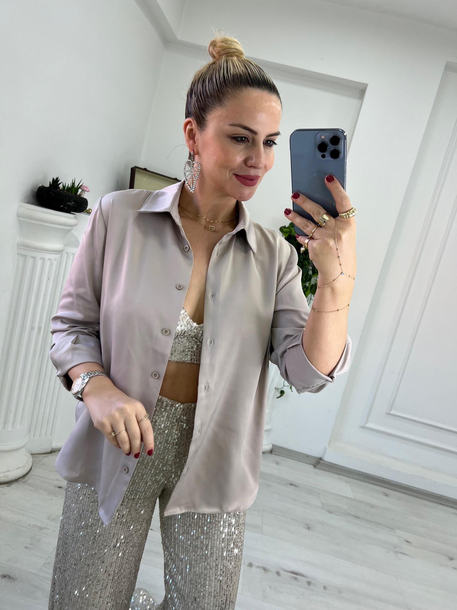 4156 Saten Gömlek BEJ