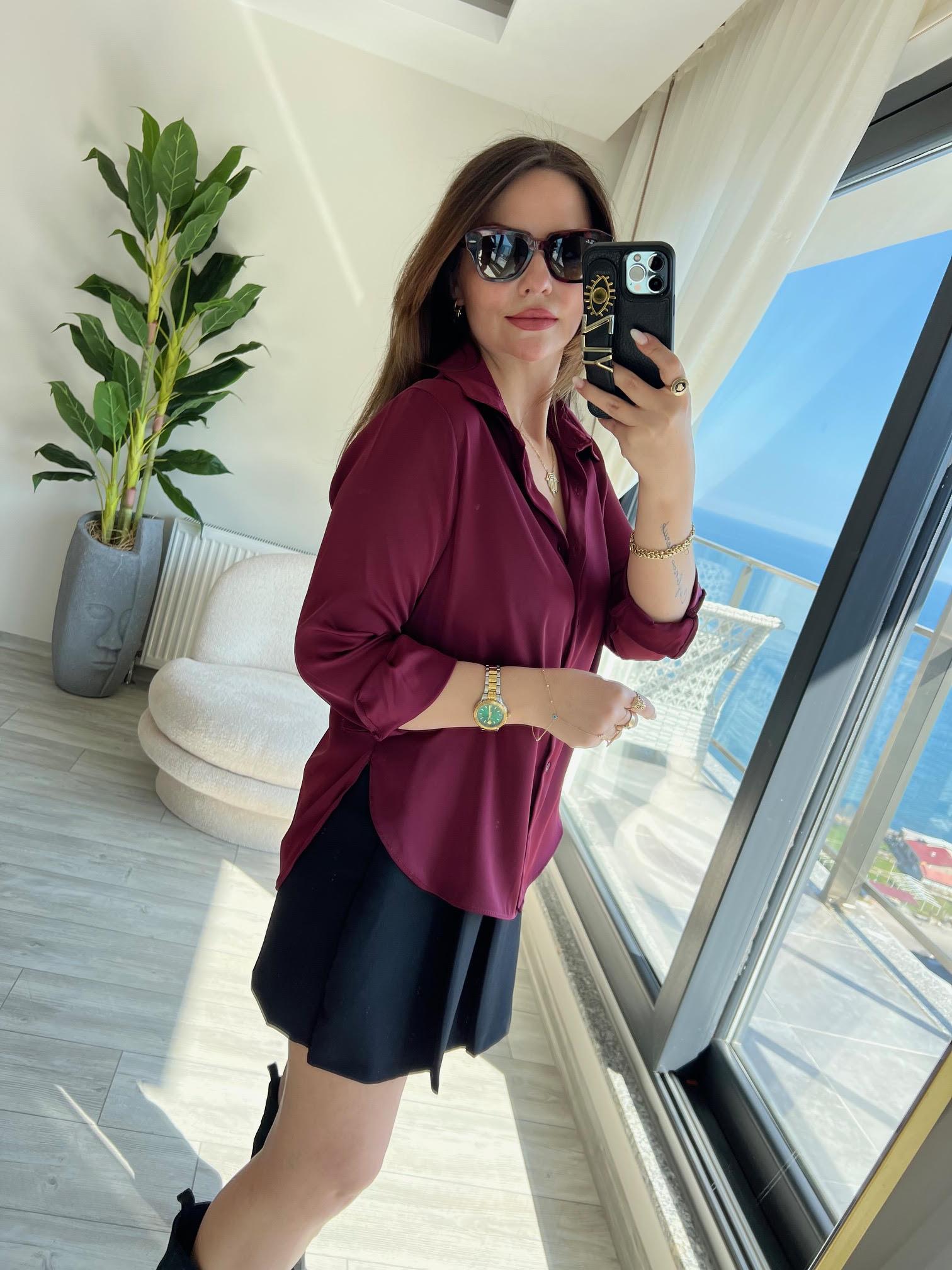 4156 Saten Gömlek BORDO