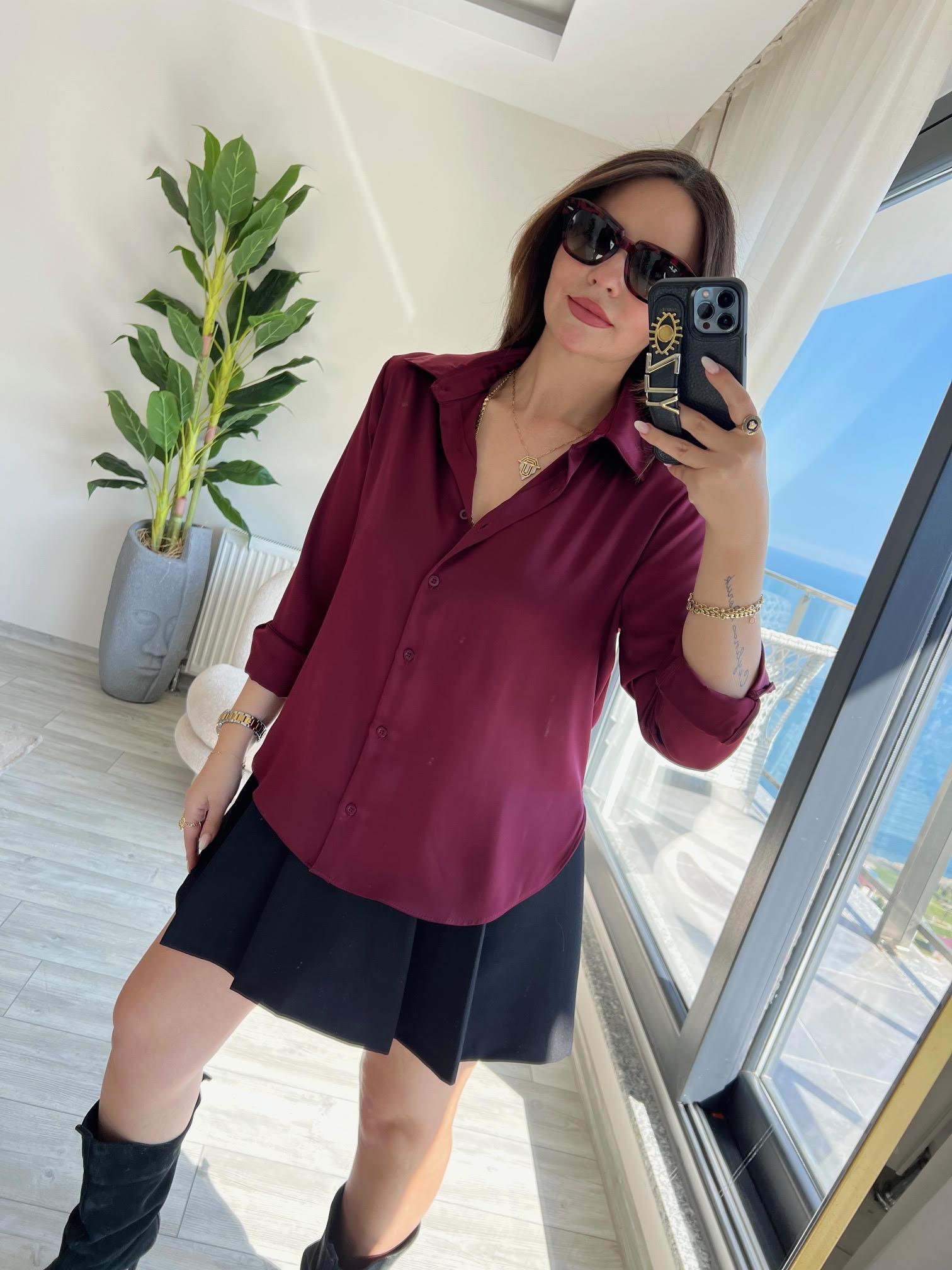 4156 Saten Gömlek BORDO
