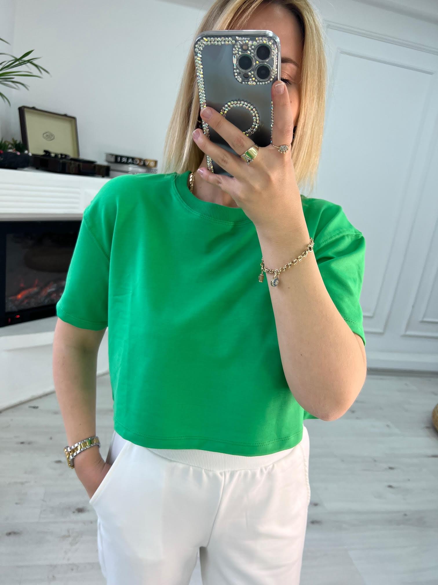 4184 İki İplik Kısa Tshirt YEŞİL