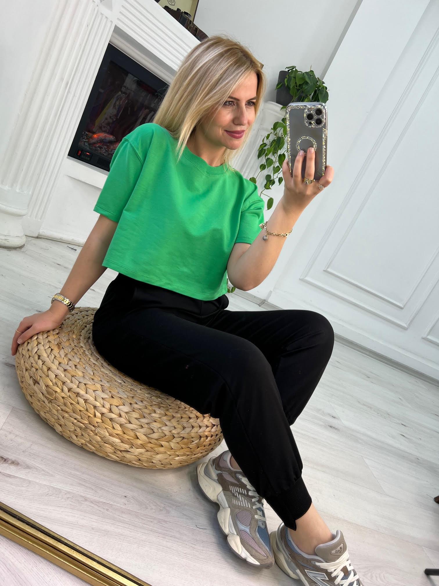 4184 İki İplik Kısa Tshirt YEŞİL