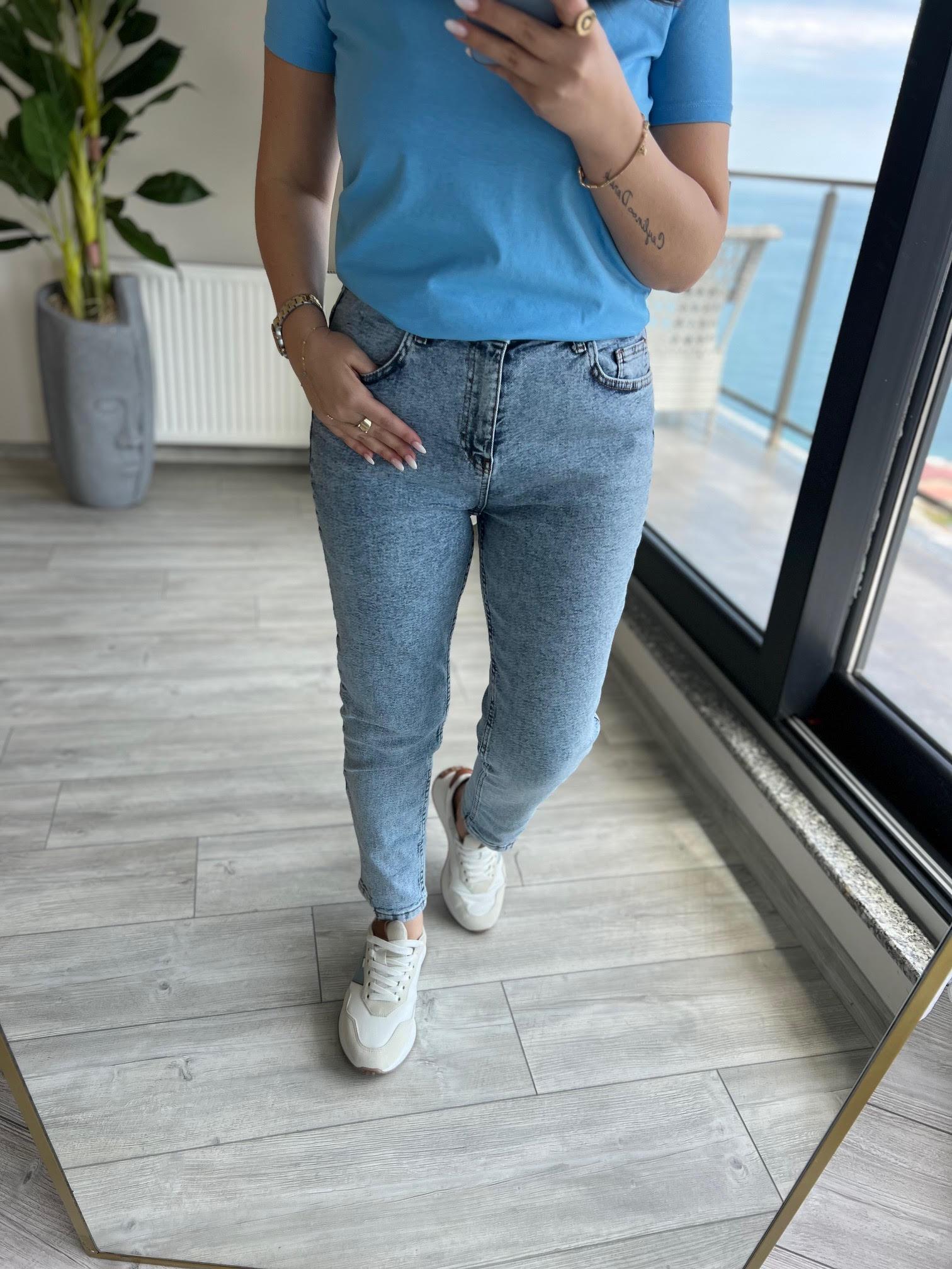 425 Paça Detaylı Kar Mom BUZ MAVİSİ