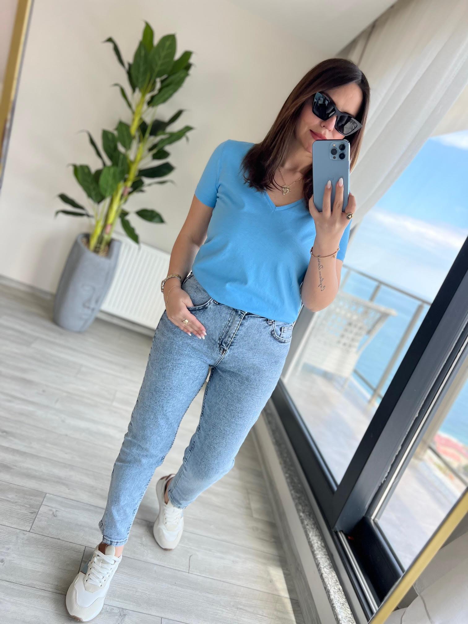 425 Paça Detaylı Kar Mom BUZ MAVİSİ