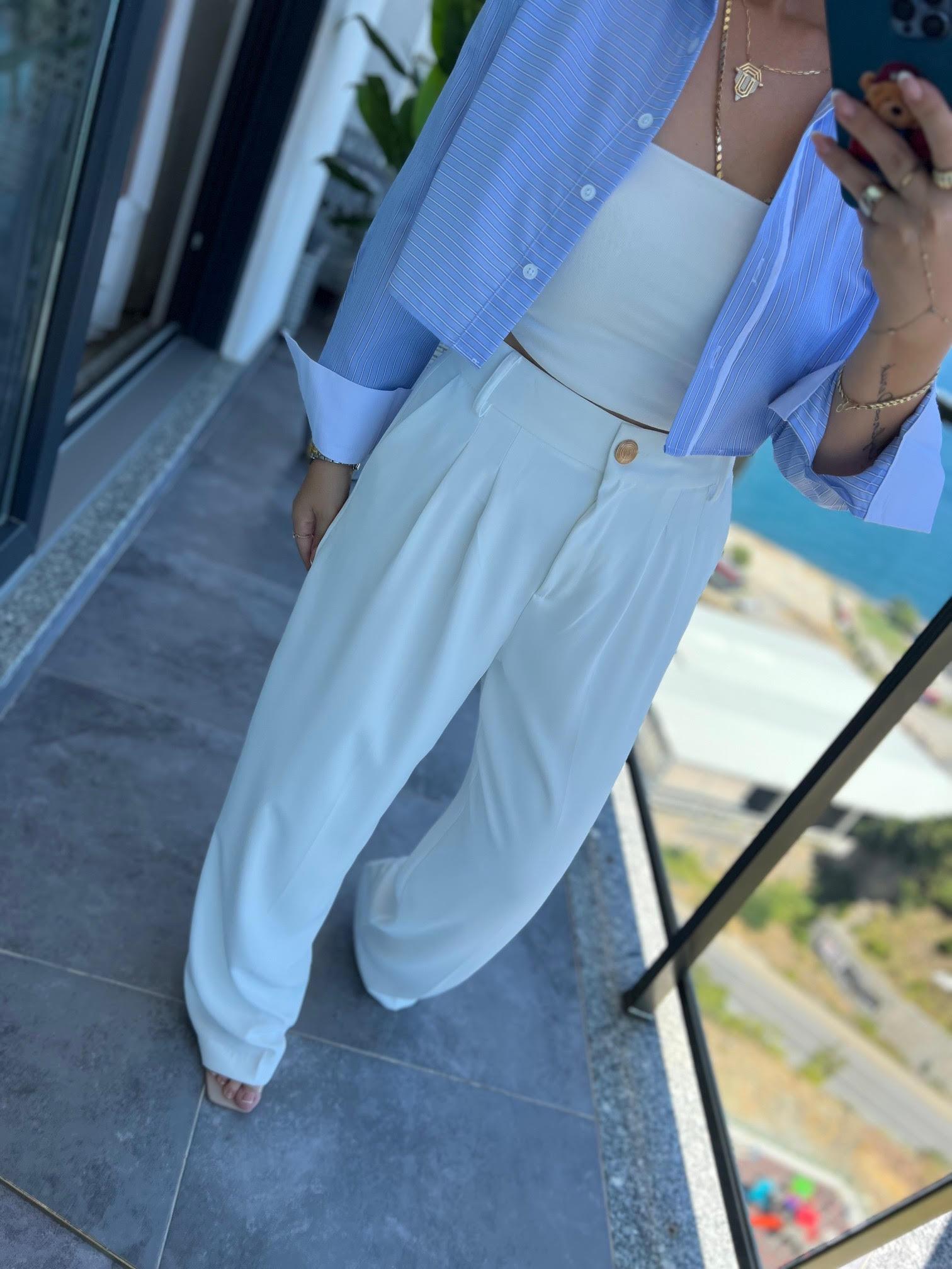 4386 Geniş Pantolon BEYAZ