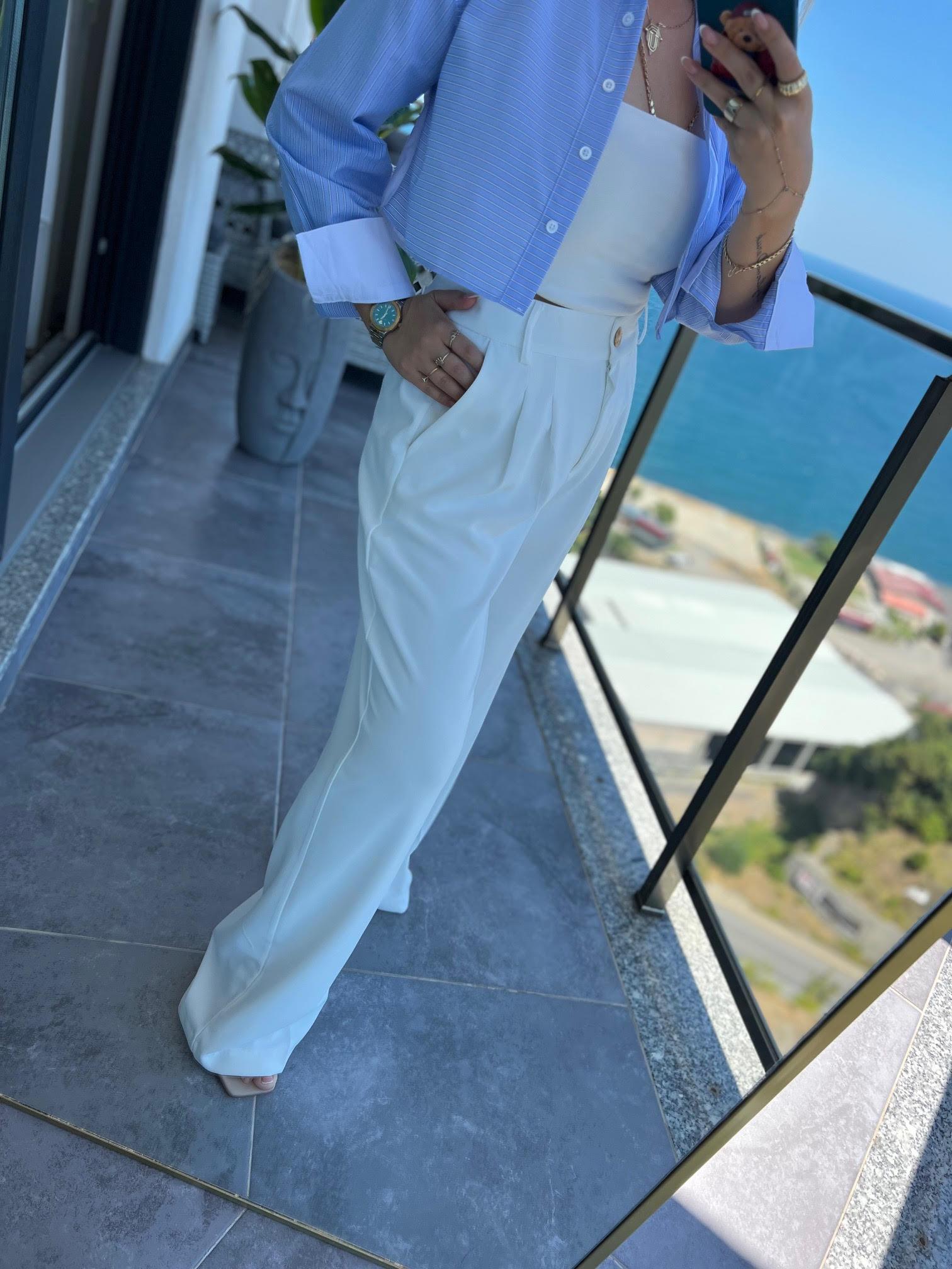4386 Geniş Pantolon BEYAZ