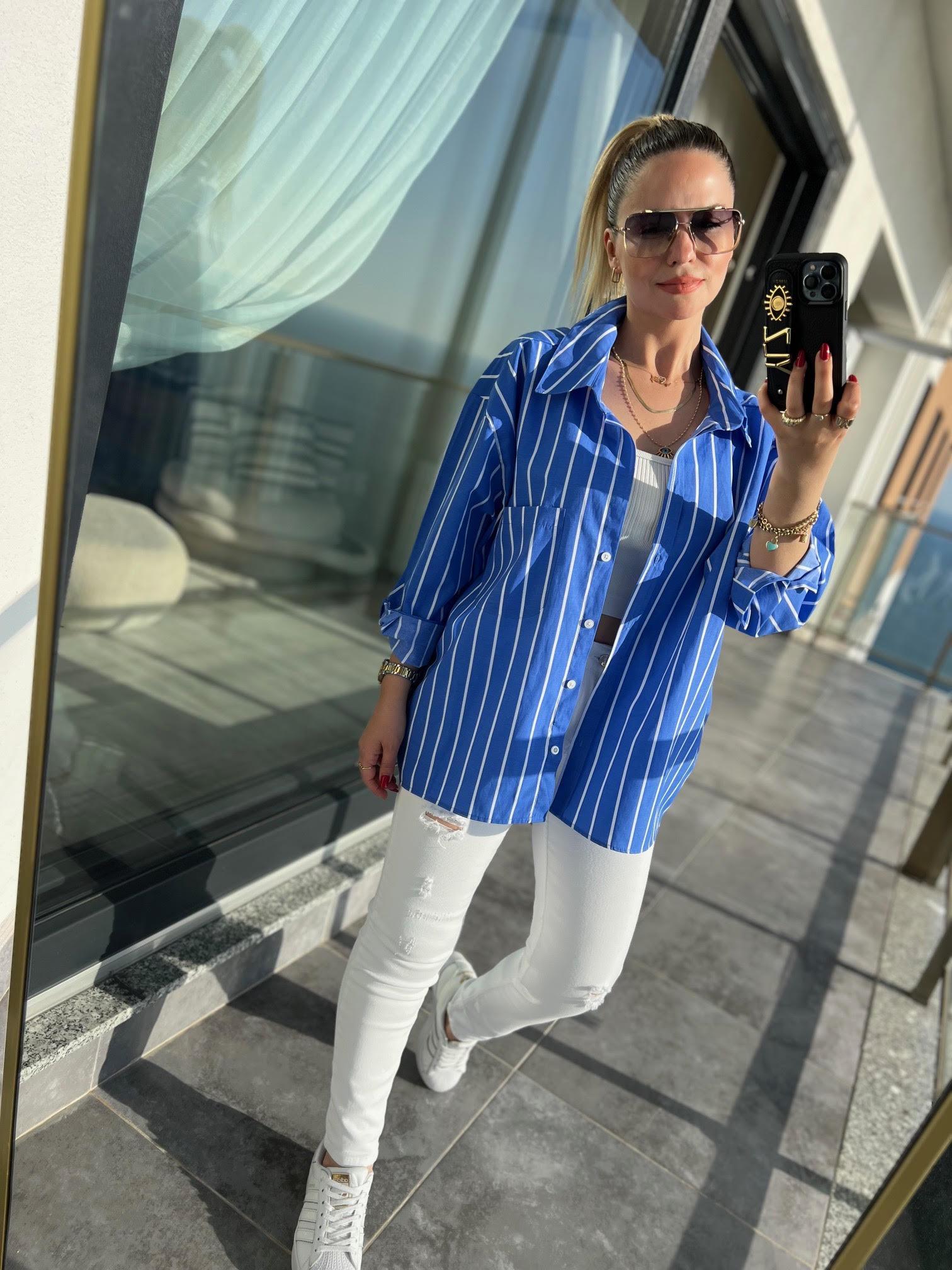 4466 Çizgili Efil Gömlek BEYAZ ÇİZGİLİ