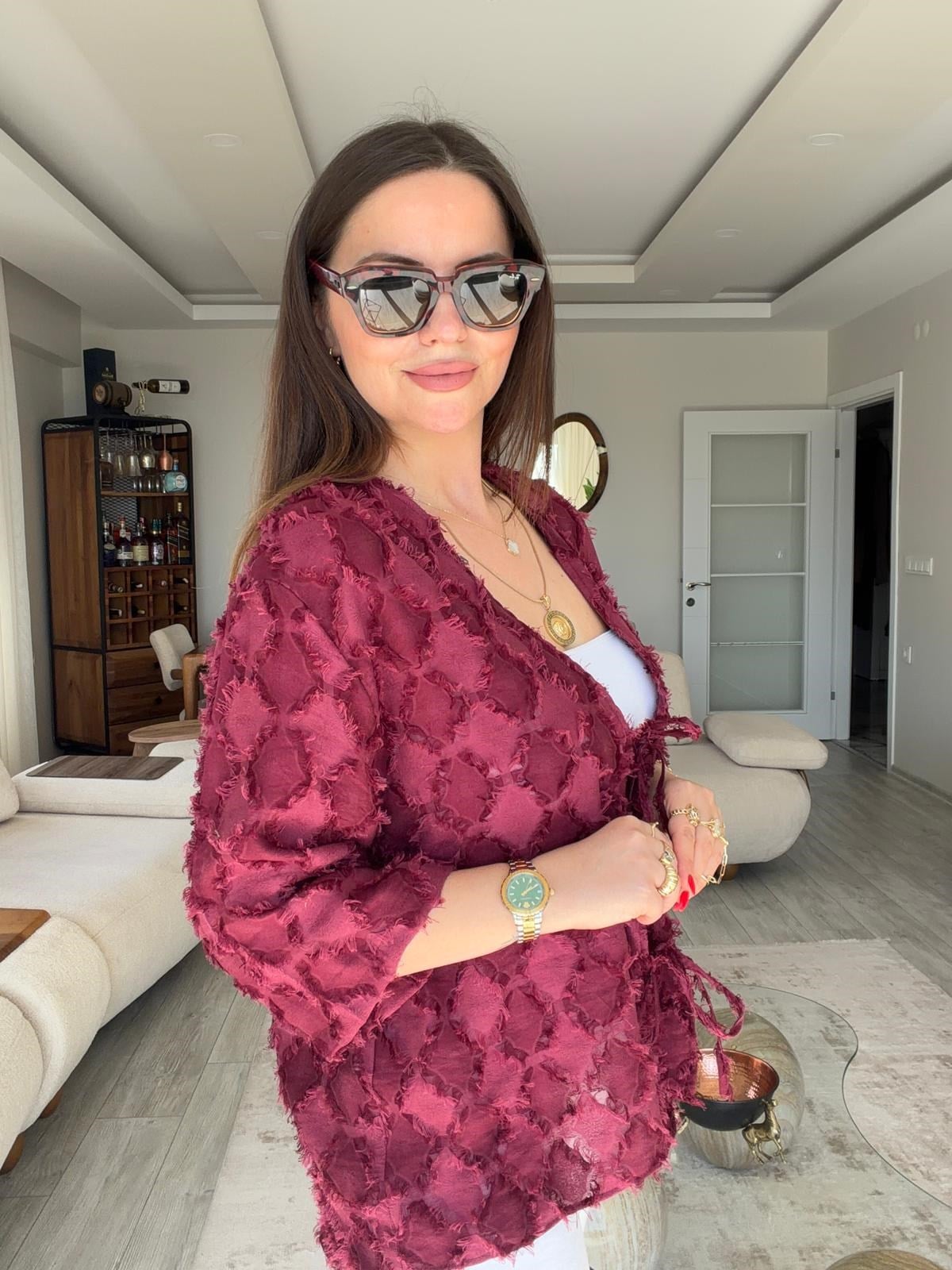 460 Önü Bağlamalı Kimono Ceket BORDO