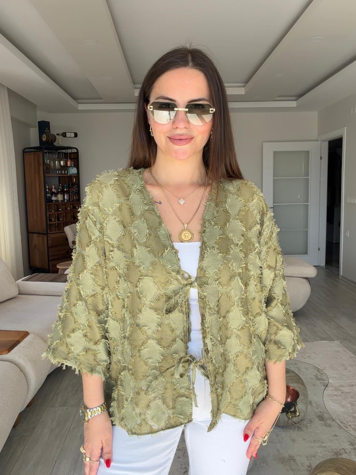 460 Önü Bağlamalı Kimono Ceket YEŞİL