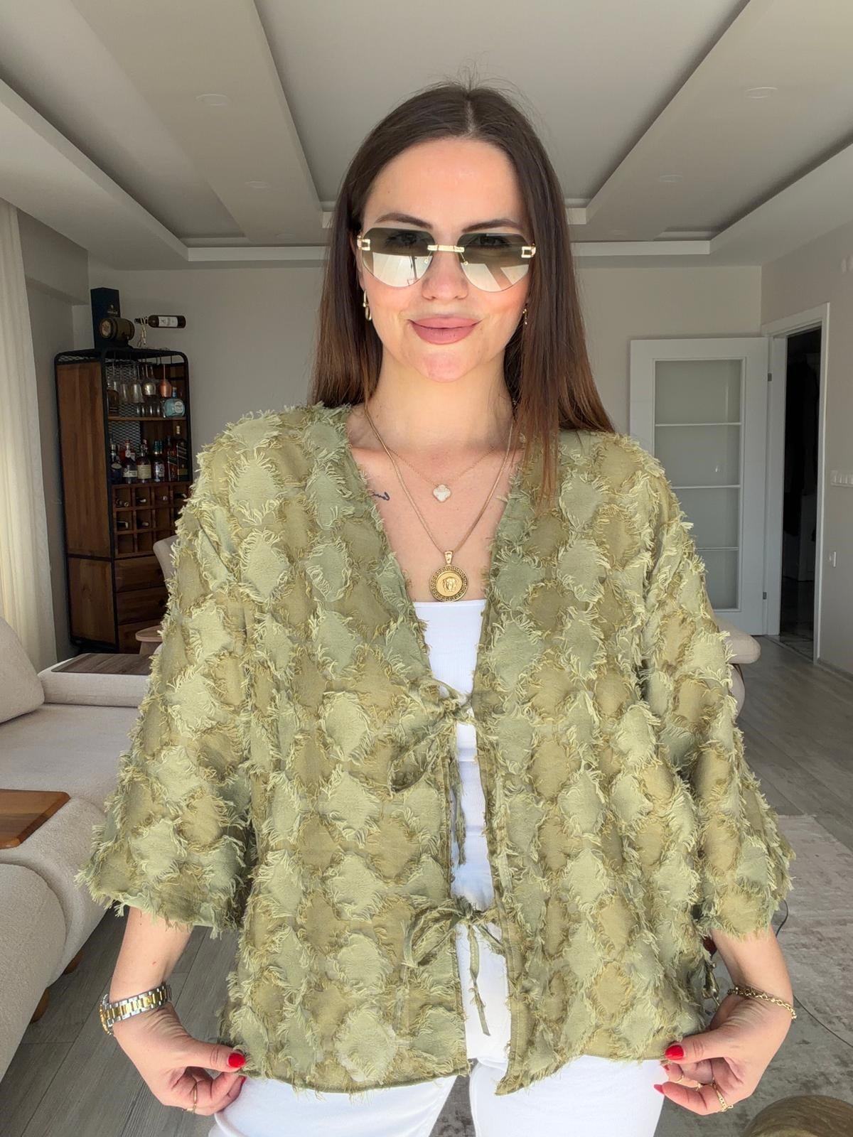 460 Önü Bağlamalı Kimono Ceket YEŞİL