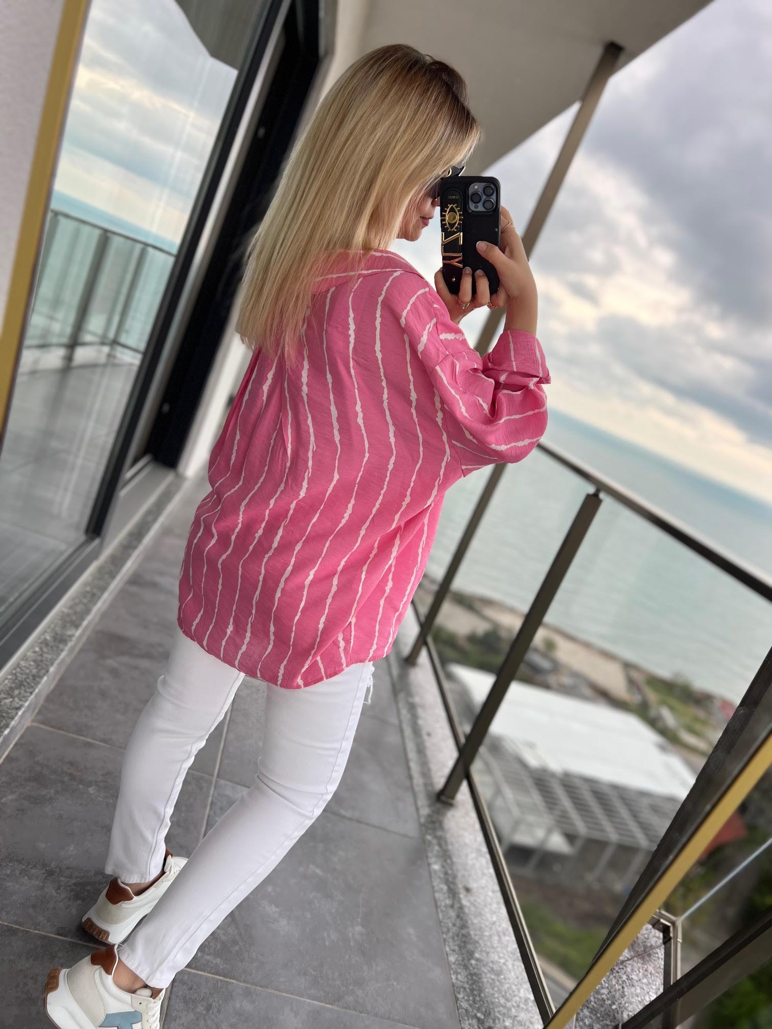 4700 Yakma Detay Keten Gömlek PEMBE