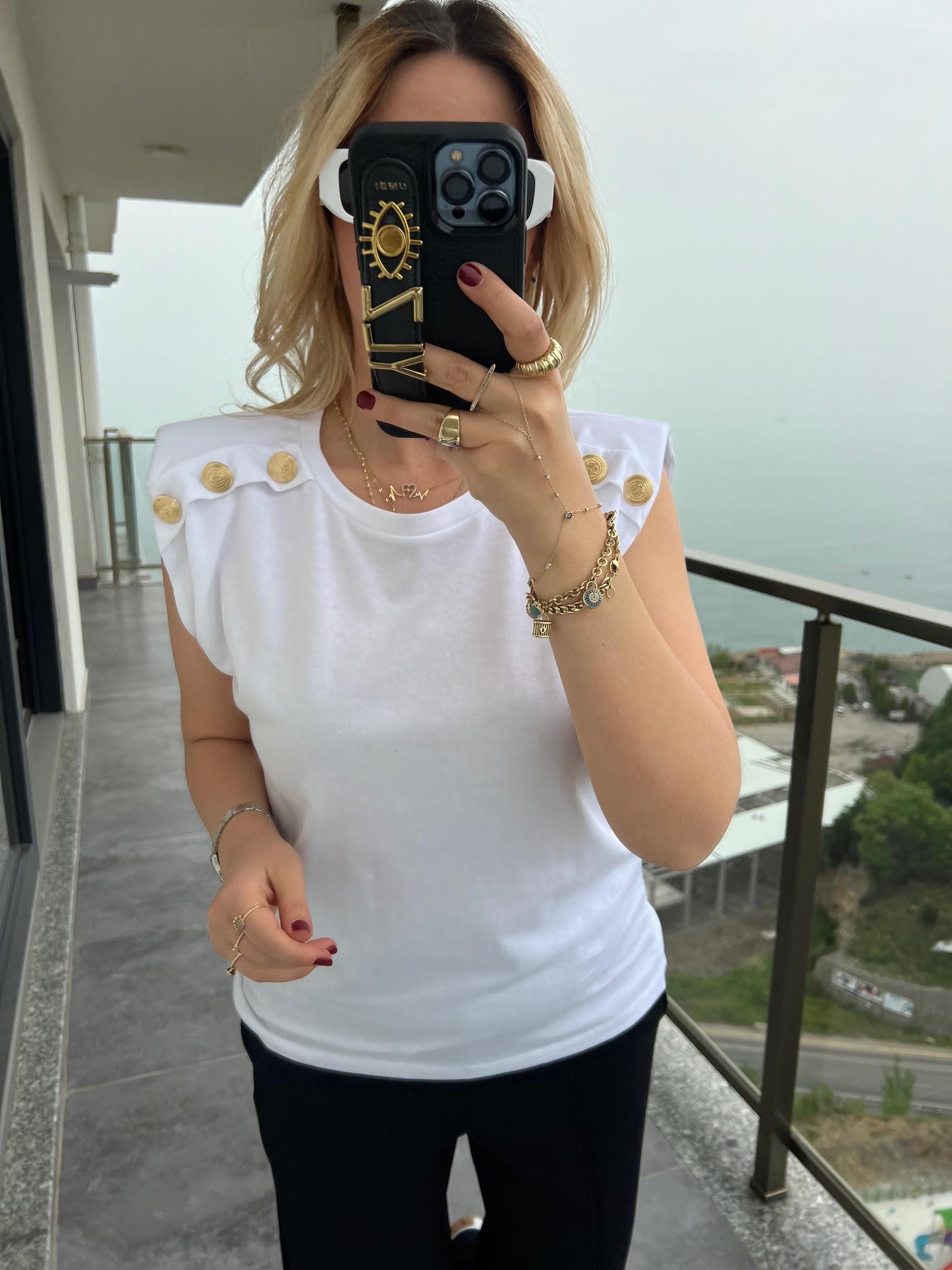 4705 Vatkalı Tshirt BEYAZ