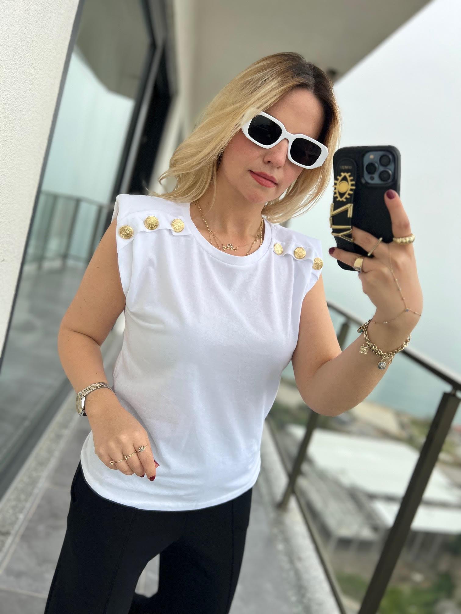 4705 Vatkalı Tshirt BEYAZ