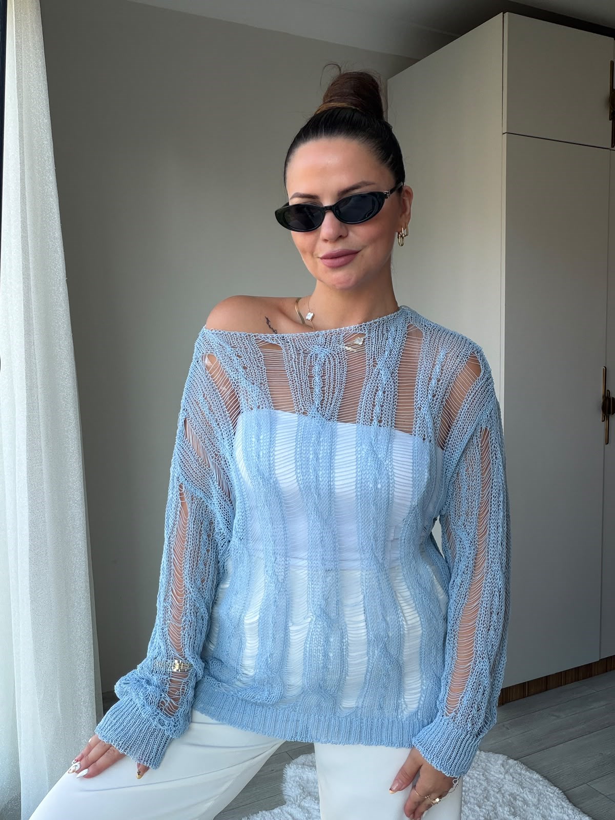 4745 Ajurlu Bluz BEBE MAVİ