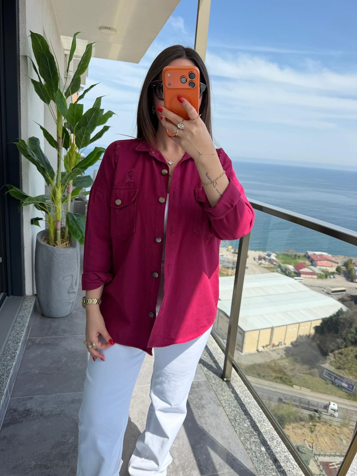 475 Yırtıklı Gabardin Gömlek BORDO