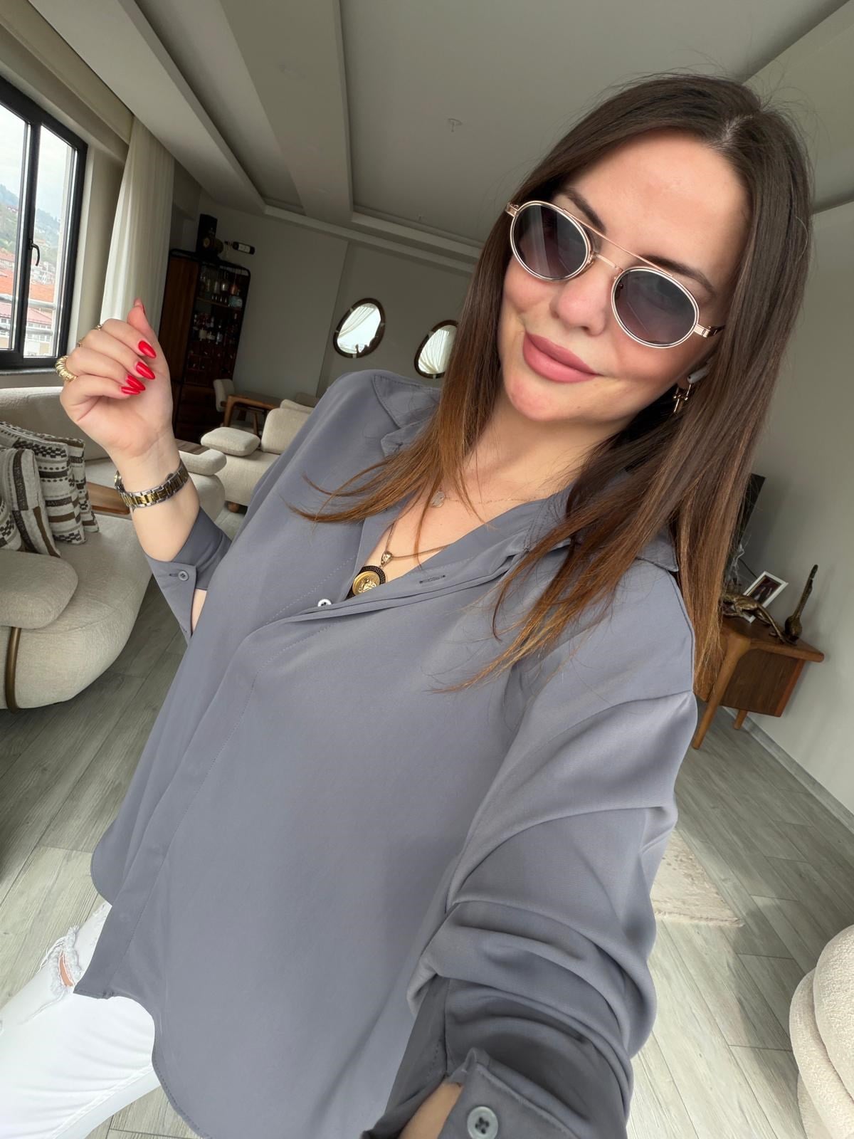 481 Yarasa Kol Saten Gömlek ANTRESİT