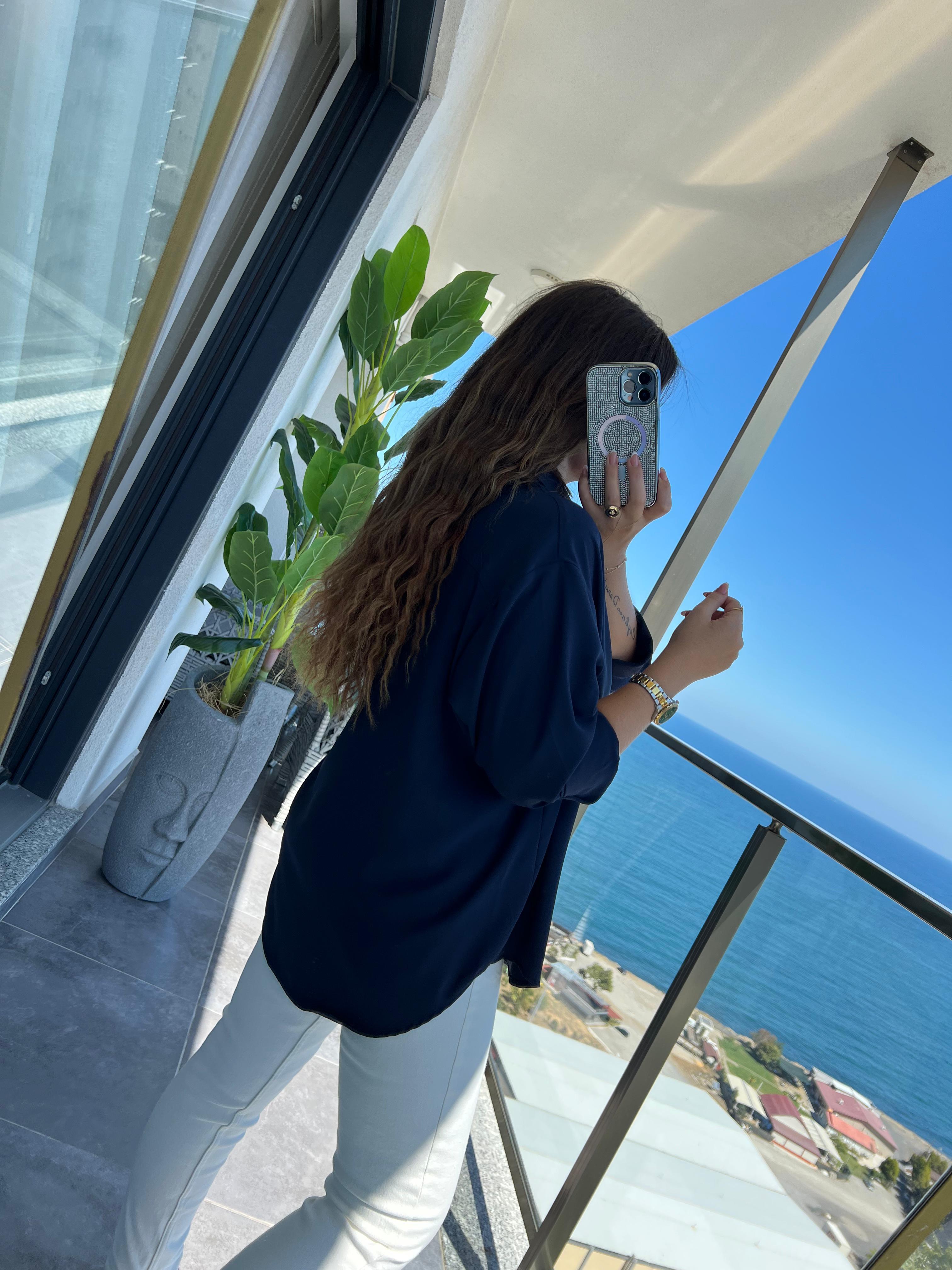 481 Yarasa Kol Saten Gömlek LACİVERT