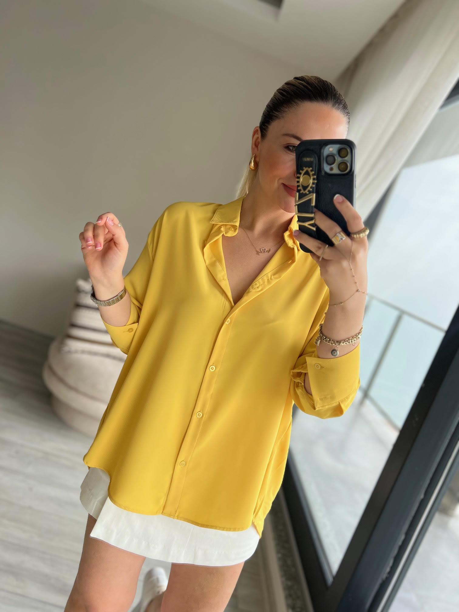 481 Yarasa Kol Saten Gömlek SARI