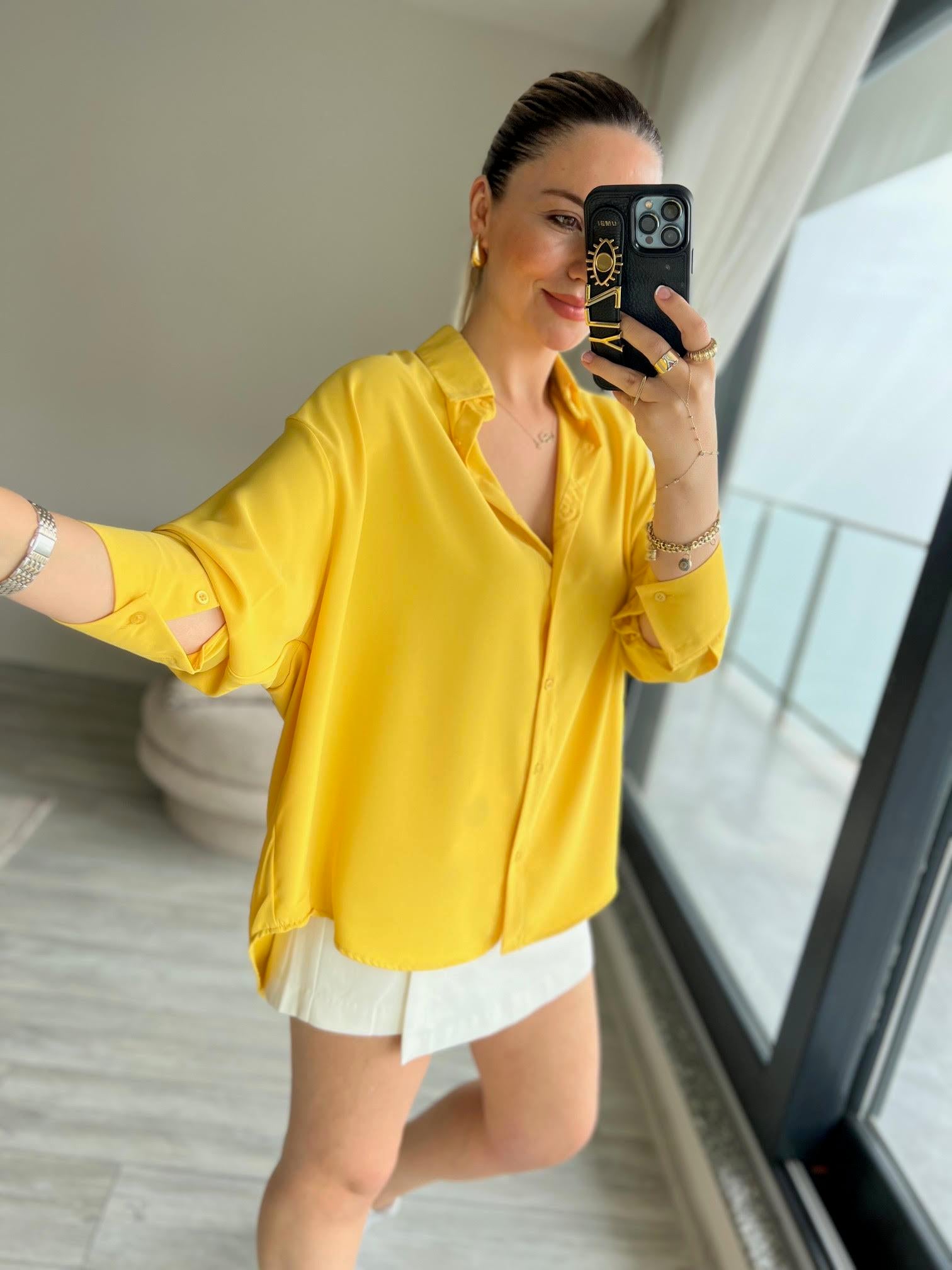 481 Yarasa Kol Saten Gömlek SARI