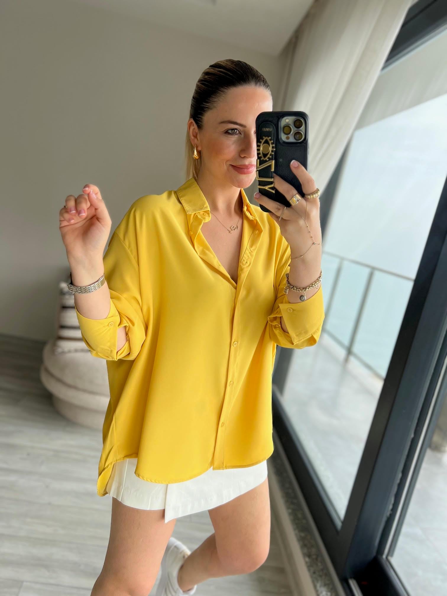 481 Yarasa Kol Saten Gömlek SARI