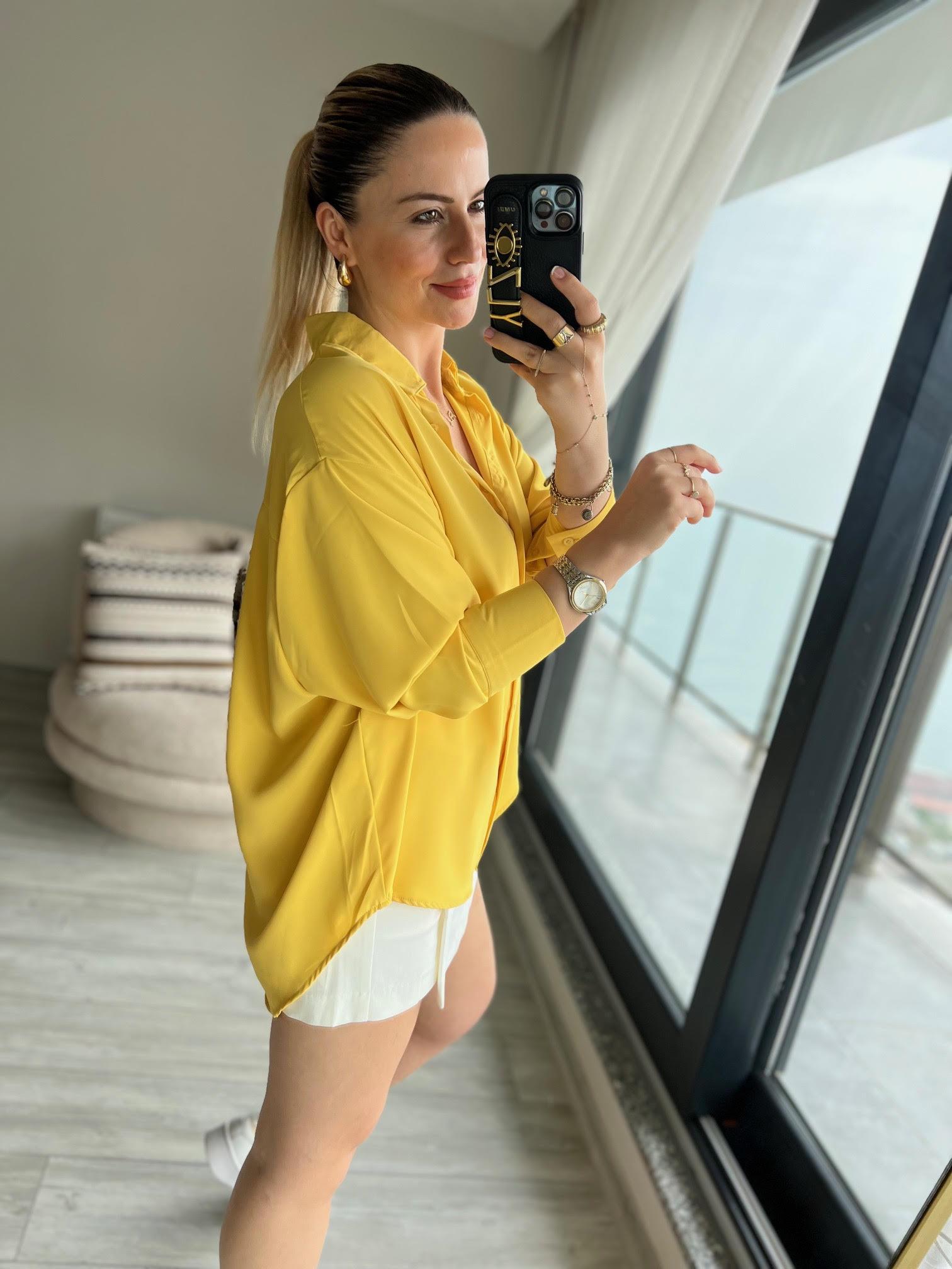 481 Yarasa Kol Saten Gömlek SARI