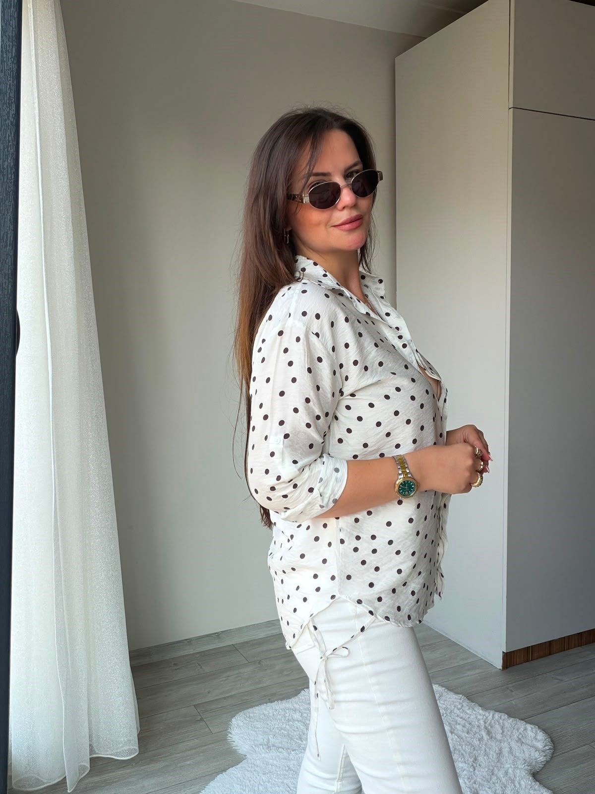490 Puantiyeli Gömlek EKRU KAHVE