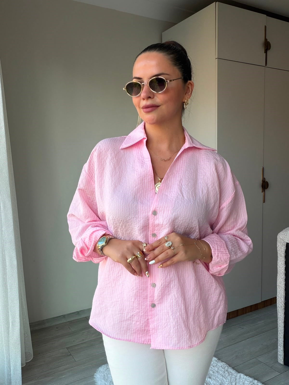 4906 Çizgili Gömlek PEMBE