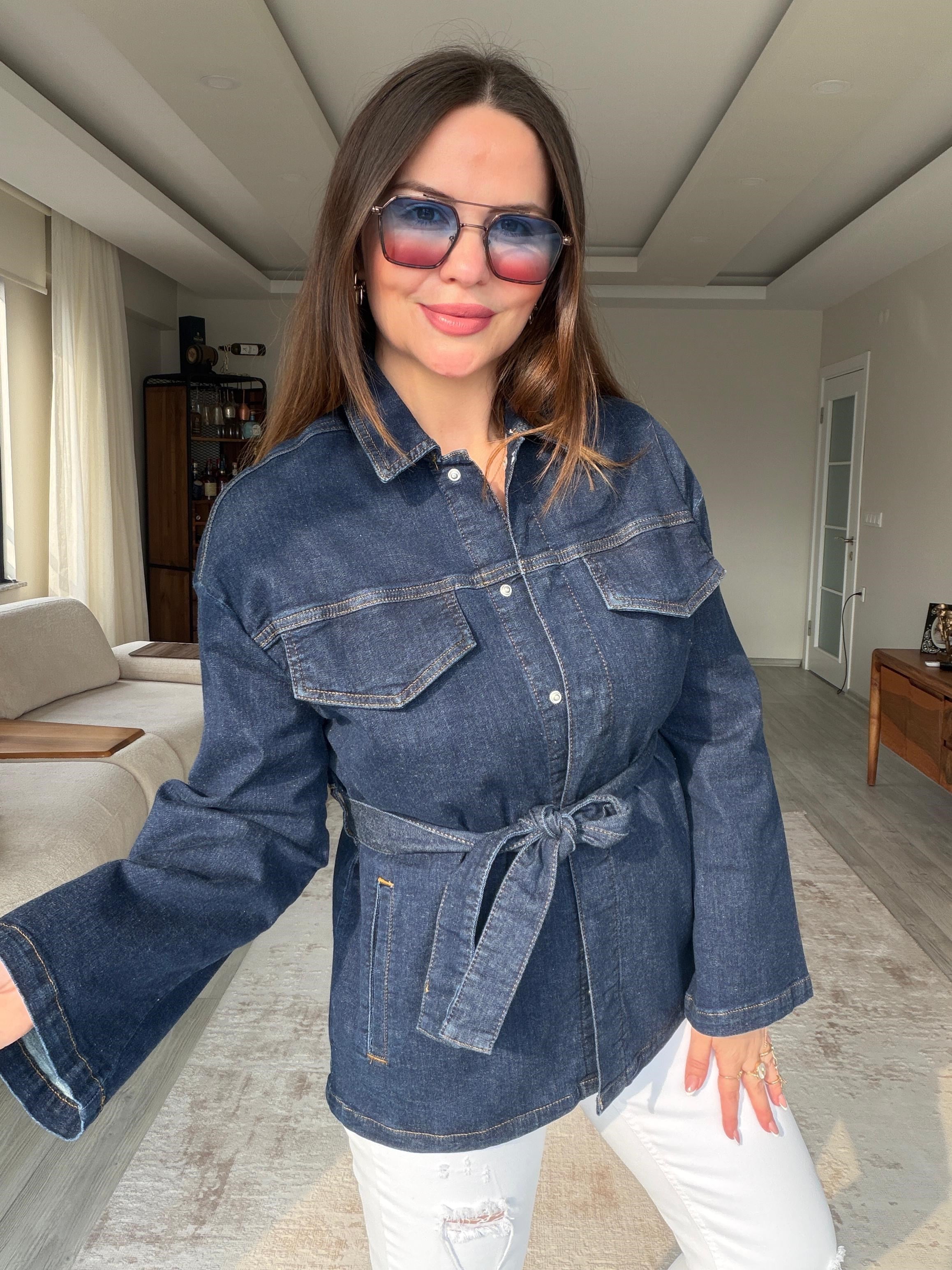 5001 Kemerli Kot Ceket LACİVERT