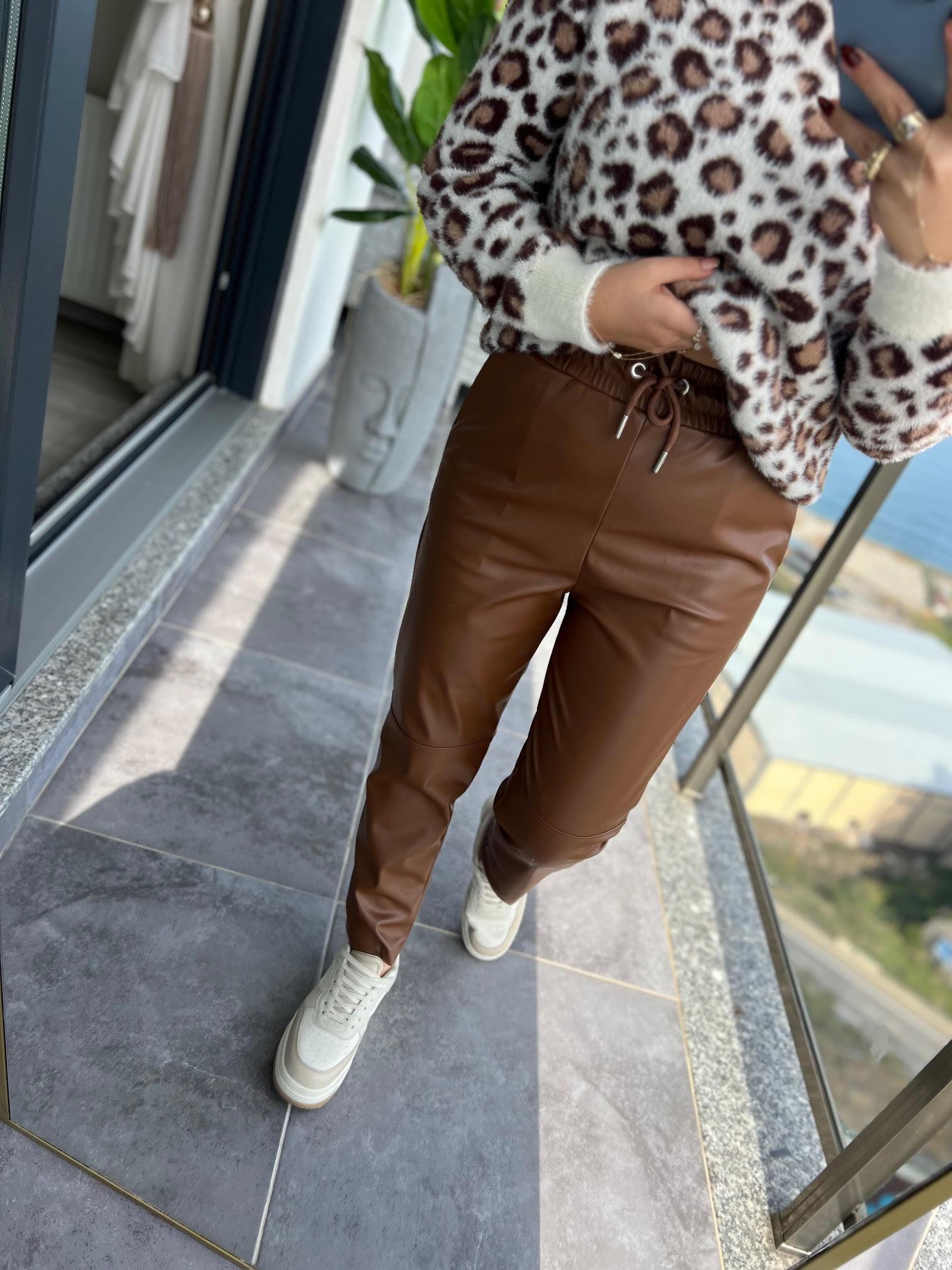 5003 Şardonlu Deri Pantolon KAHVE