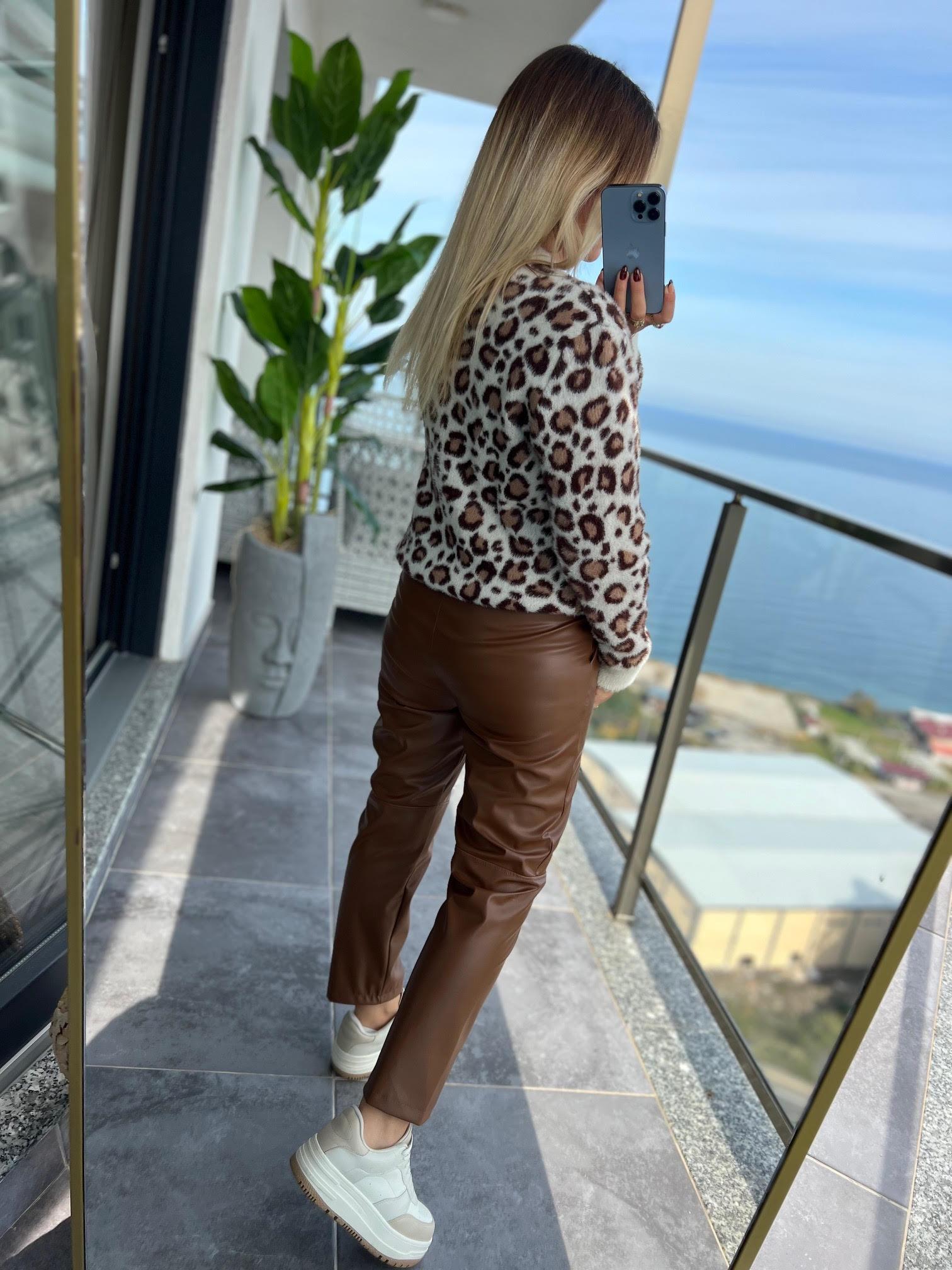 5003 Şardonlu Deri Pantolon KAHVE