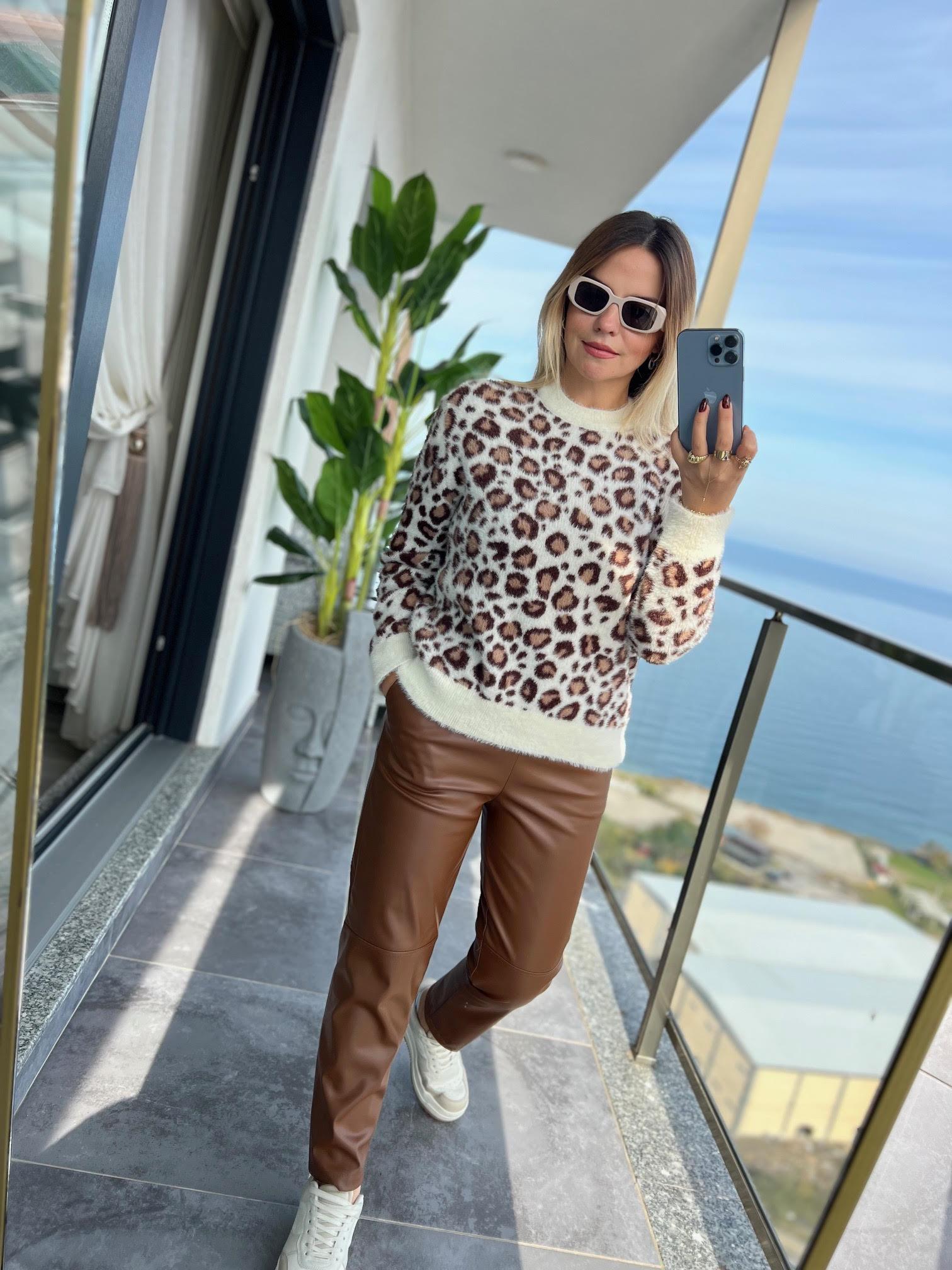 5003 Şardonlu Deri Pantolon KAHVE