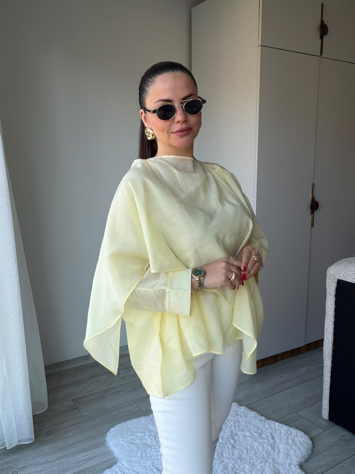 5026 Uçuşan Pelerin Bluz SARI