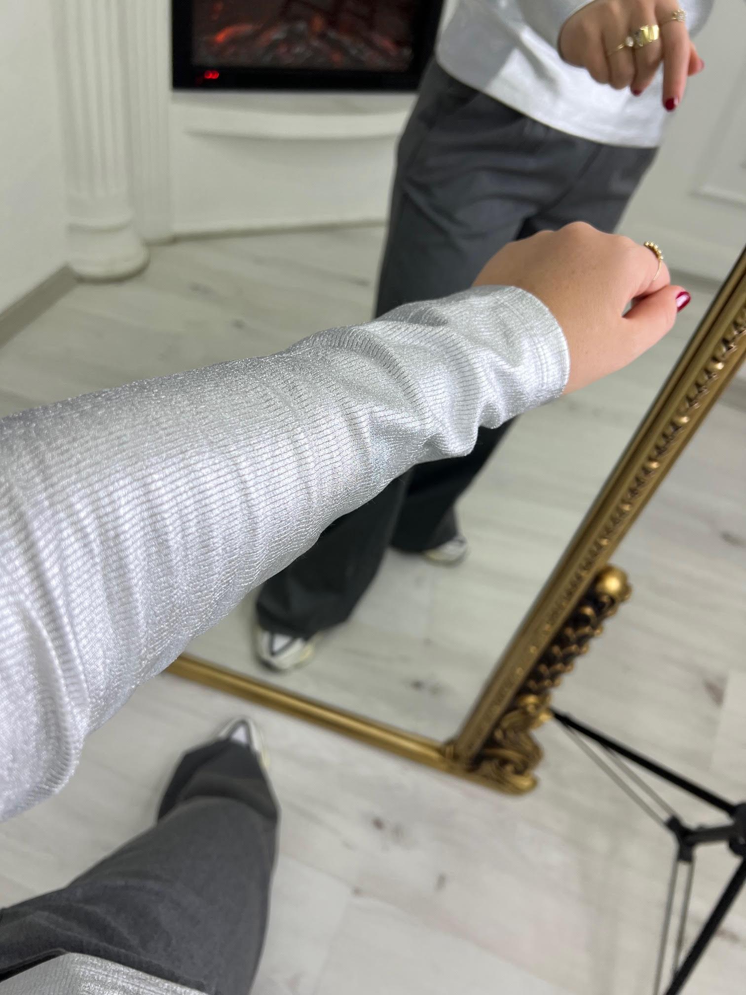 5042 Varaklı Baskılı Tshirt GÜMÜŞ
