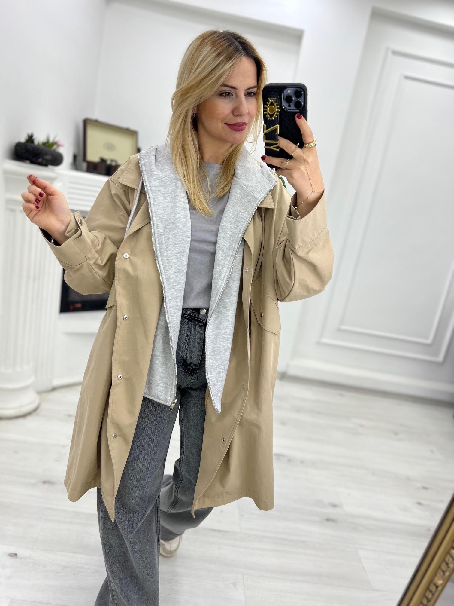 5069 Sweat Detaylı Trençkot BEJ