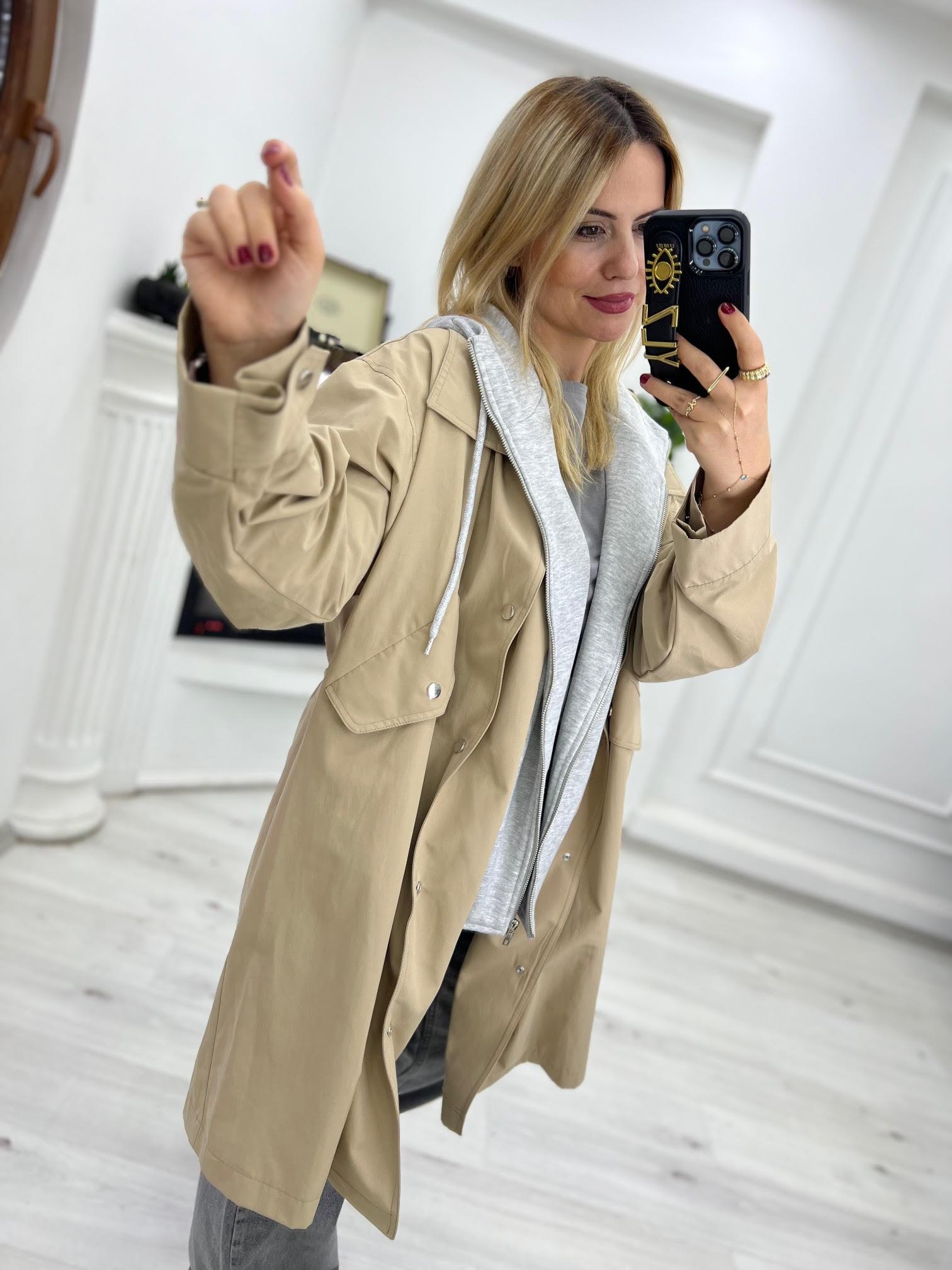 5069 Sweat Detaylı Trençkot BEJ