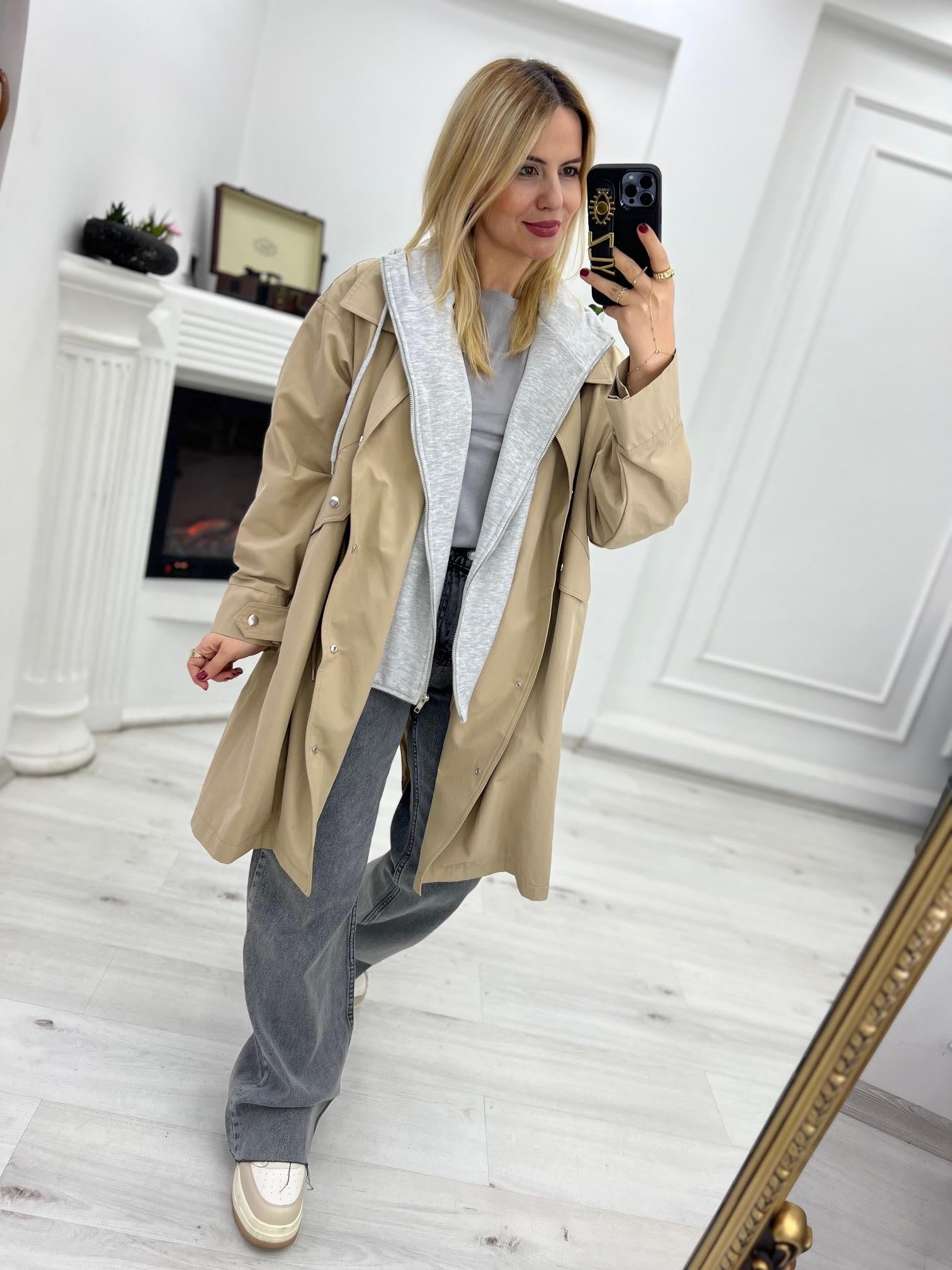 5069 Sweat Detaylı Trençkot BEJ