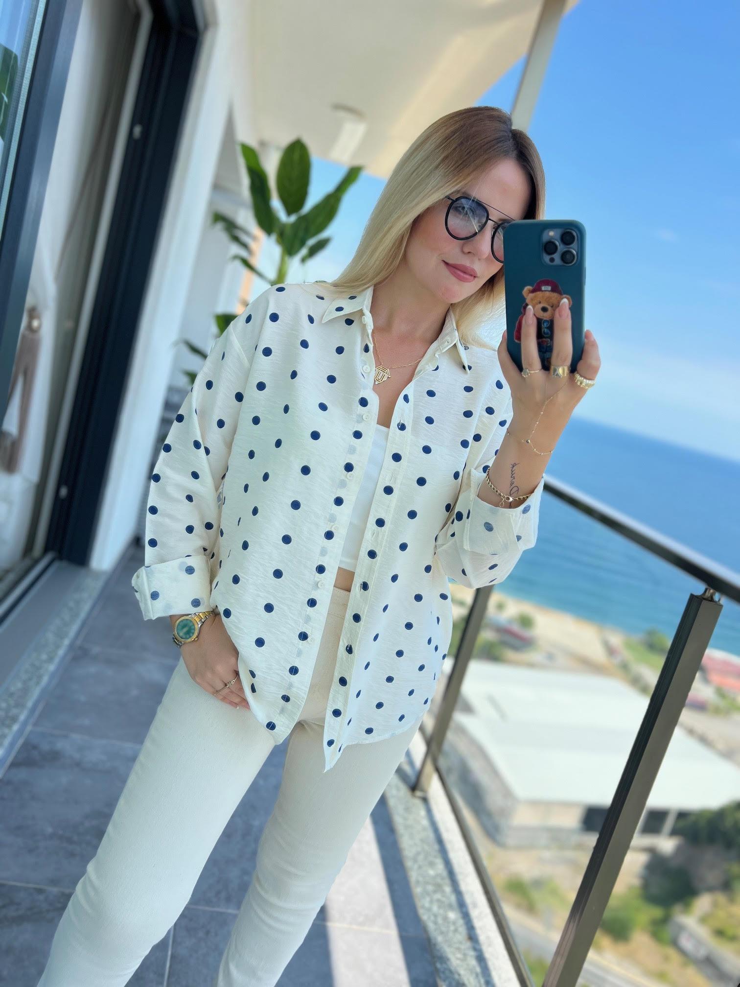508 Puantiyeli Modal Gömlek LACİVERT