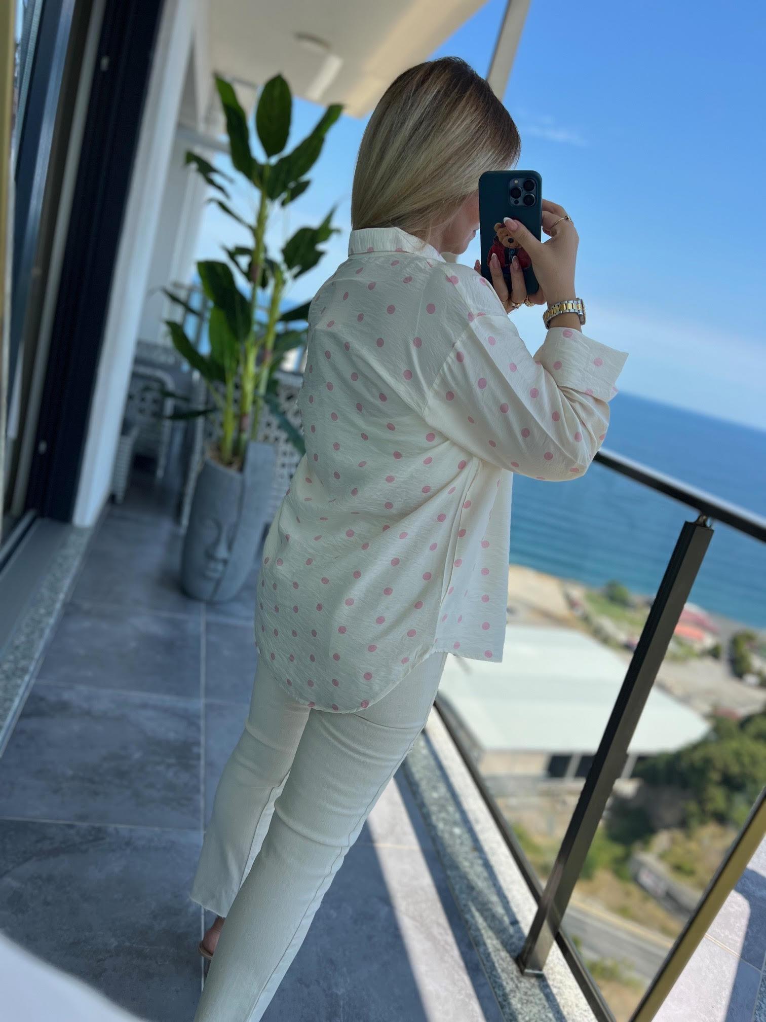 508 Puantiyeli Modal Gömlek PEMBE