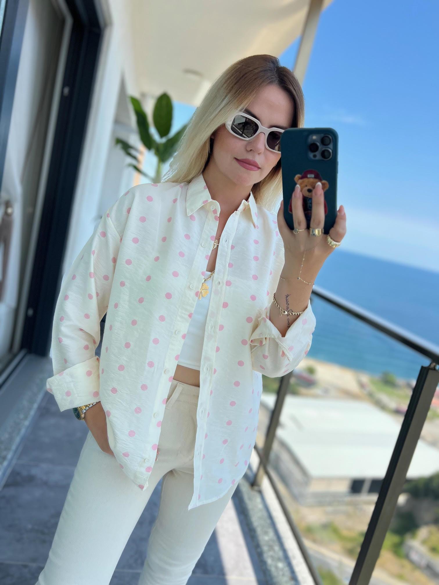 508 Puantiyeli Modal Gömlek PEMBE