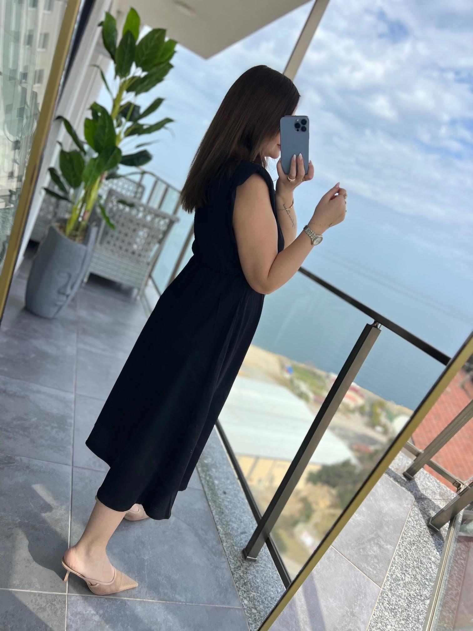 5083 Vatkalı Elbise SİYAH