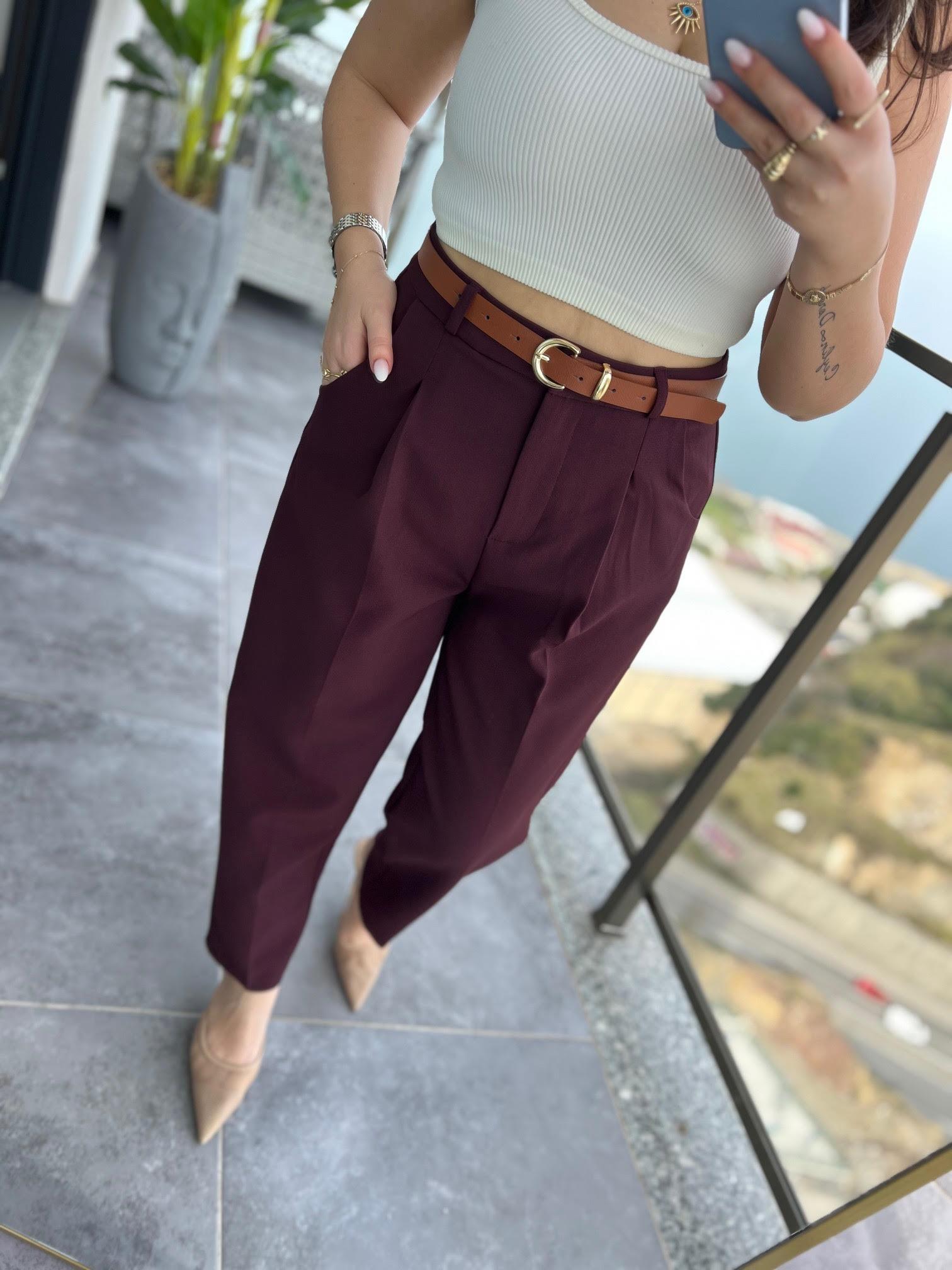 50938 Kemerli Pantalon BORDO